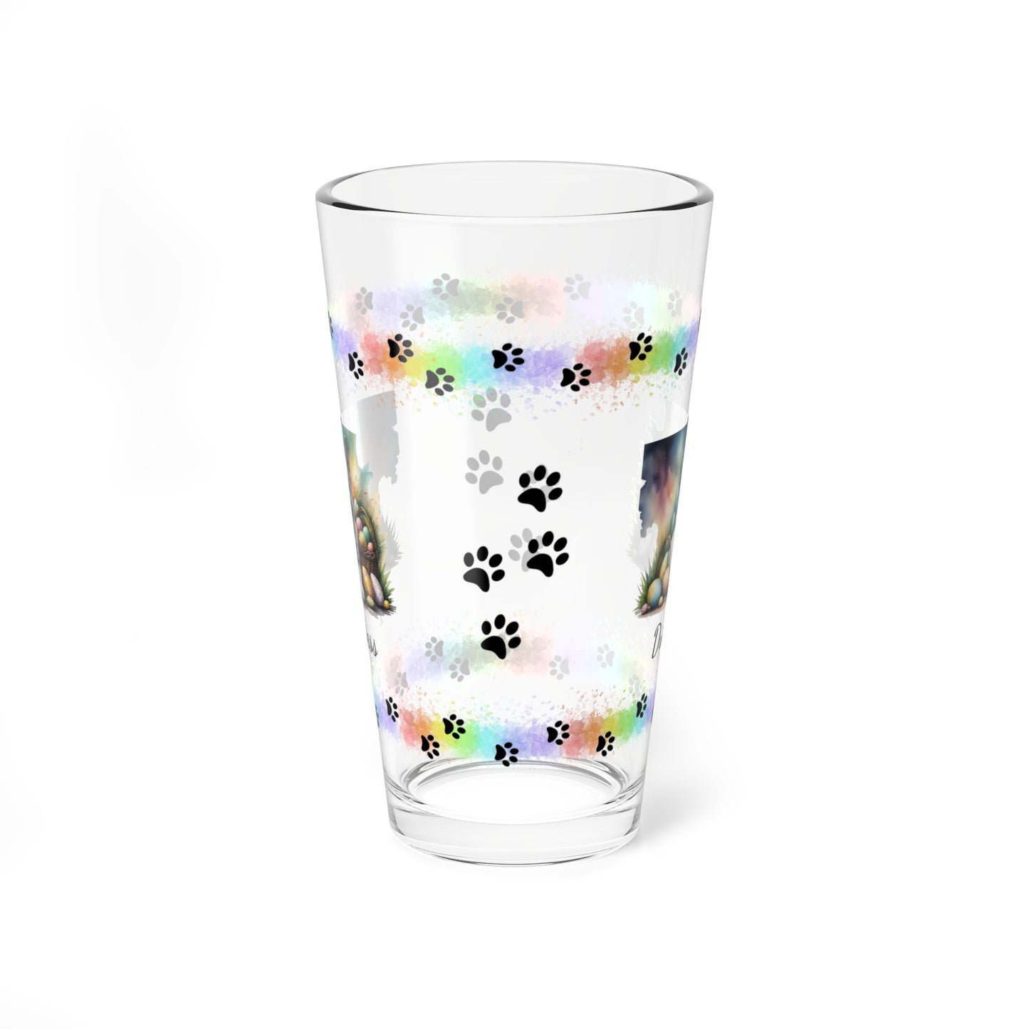 German Shepherd (White) Personalized Easter Puppy 16oz Pint Glass - Custom Dog Design, Mental Health Gift, Easter Décor, and Festive Celebrations