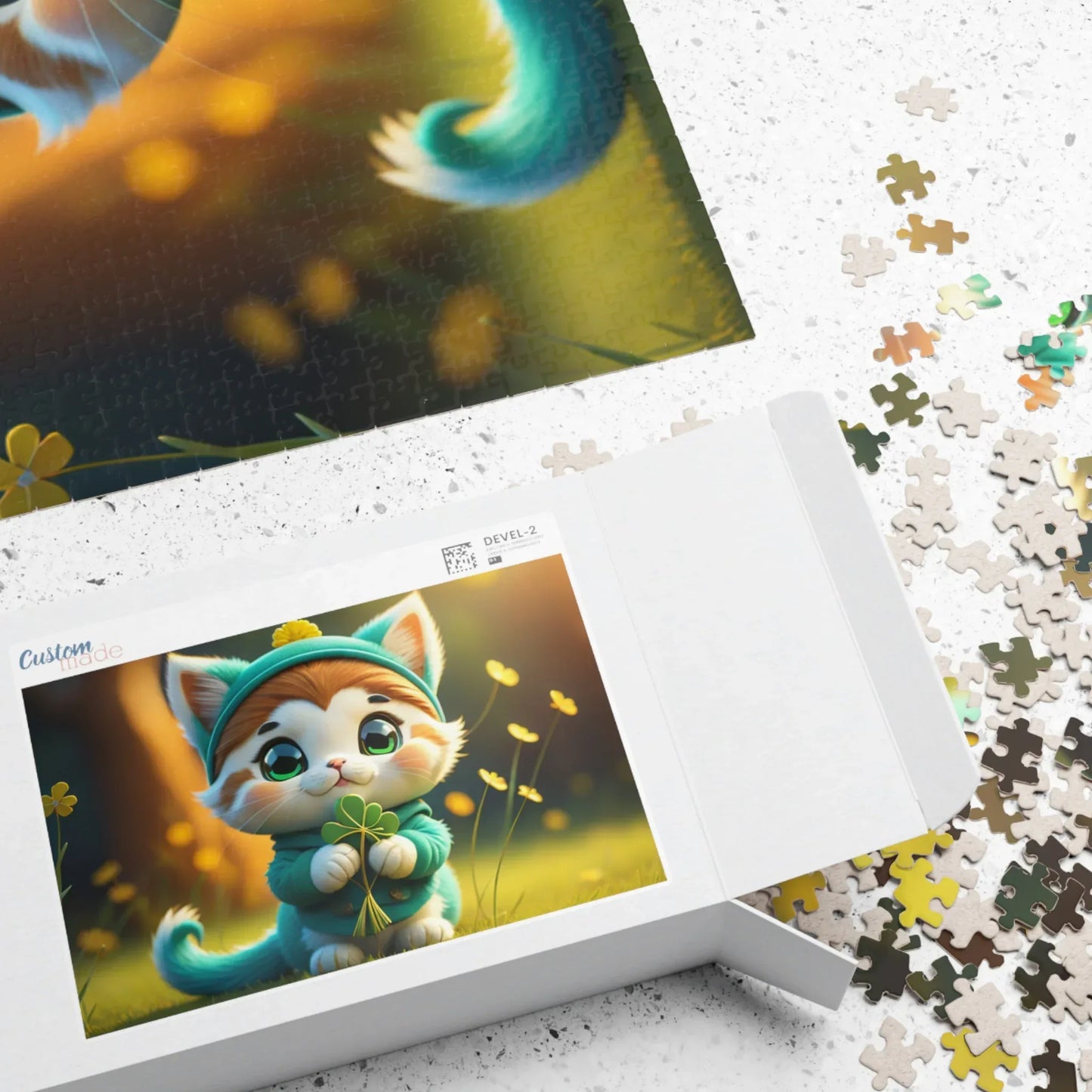Shop our premium serene shamrock kitty st patricks day mental health puzzle from MySisterIsASurvivor.