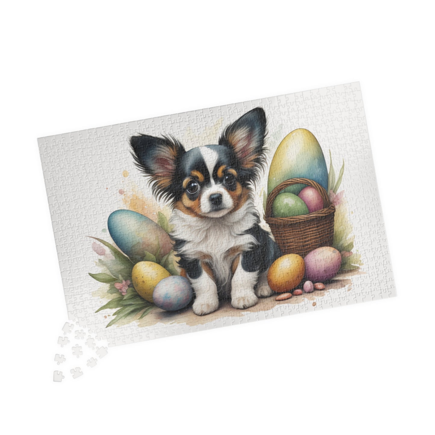 Papillon (White, Black & Tan) Easter Puppy Puzzle - Dog Lovers, Mental Health Benefits, Holiday Fun, Mindfulness, Stress Relief, Festive Gift