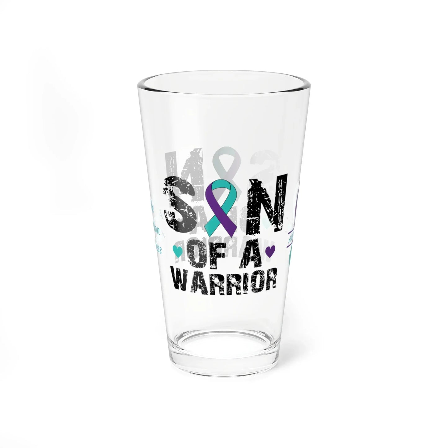 Shop our premium son of a warrior suicide prevention awareness pint glass 16oz from MySisterIsASurvivor.