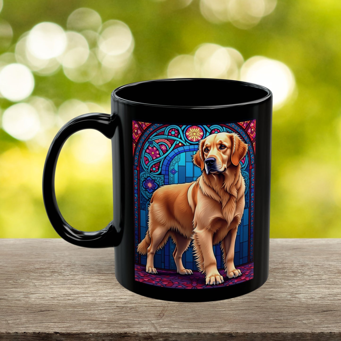 Light Golden Retriever stained glass style coffee mug, personalized dog name gift for Golden fans