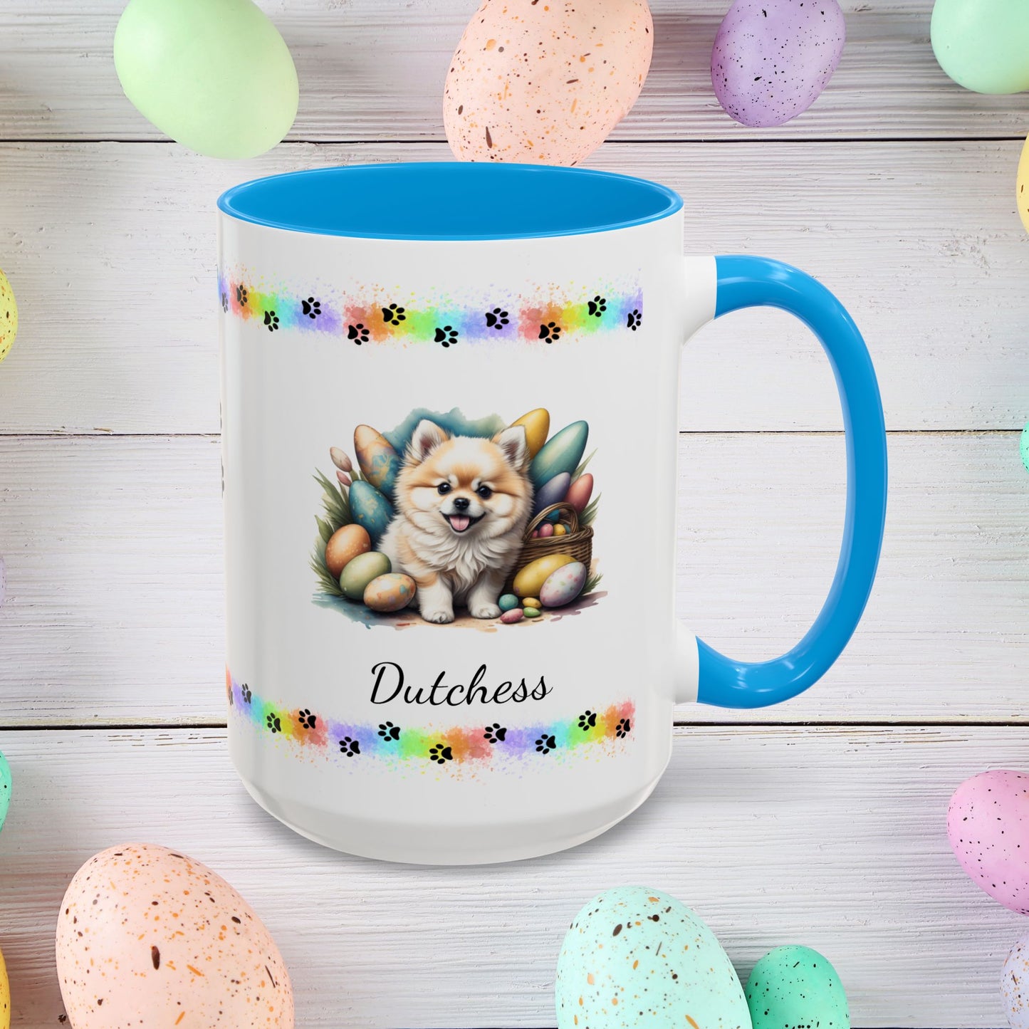 Pomeranian Cream Easter puppy coffee mug, personalized cute dog coffee cup gift for mental health support