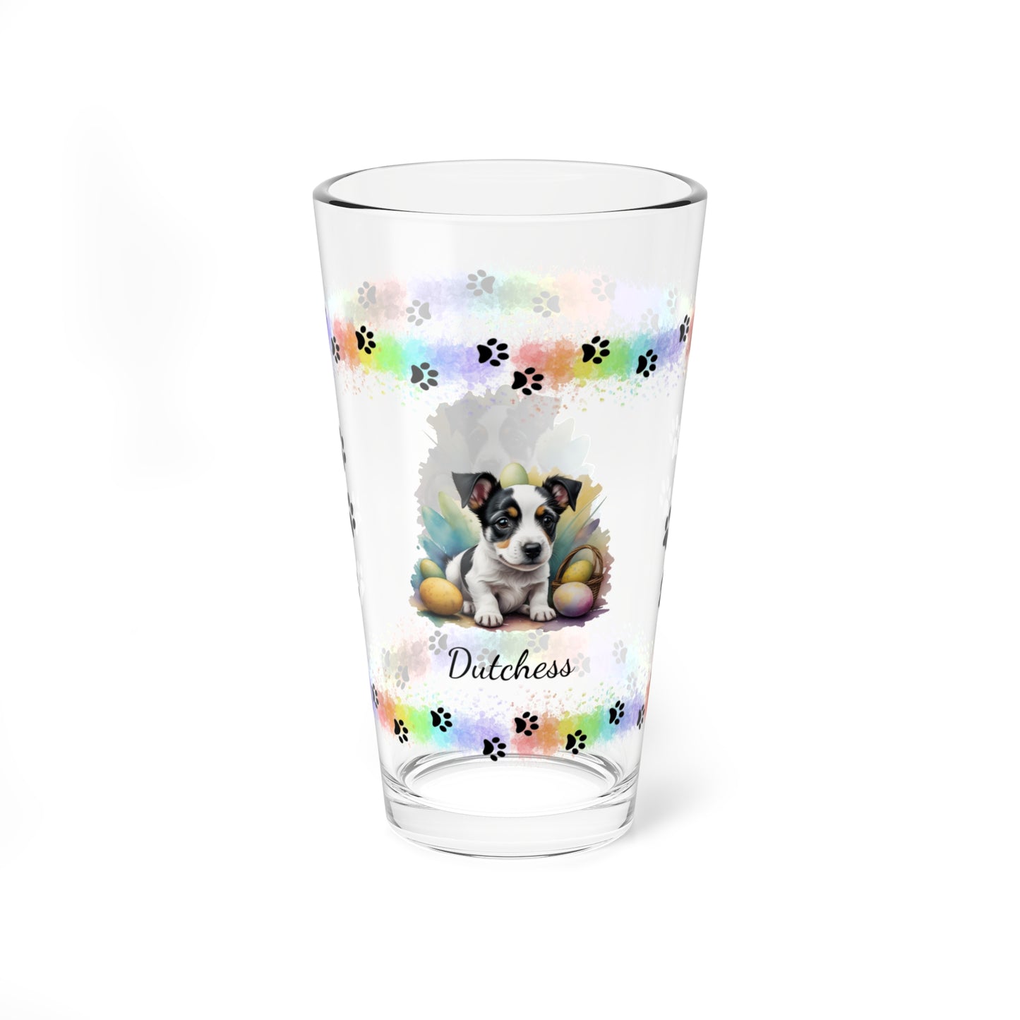 Jack Russell Terrier (Black & White) Personalized Easter Puppy 16oz Pint Glass - Custom Dog Design, Mental Health Gift, Easter Décor, and Festive Celebrations