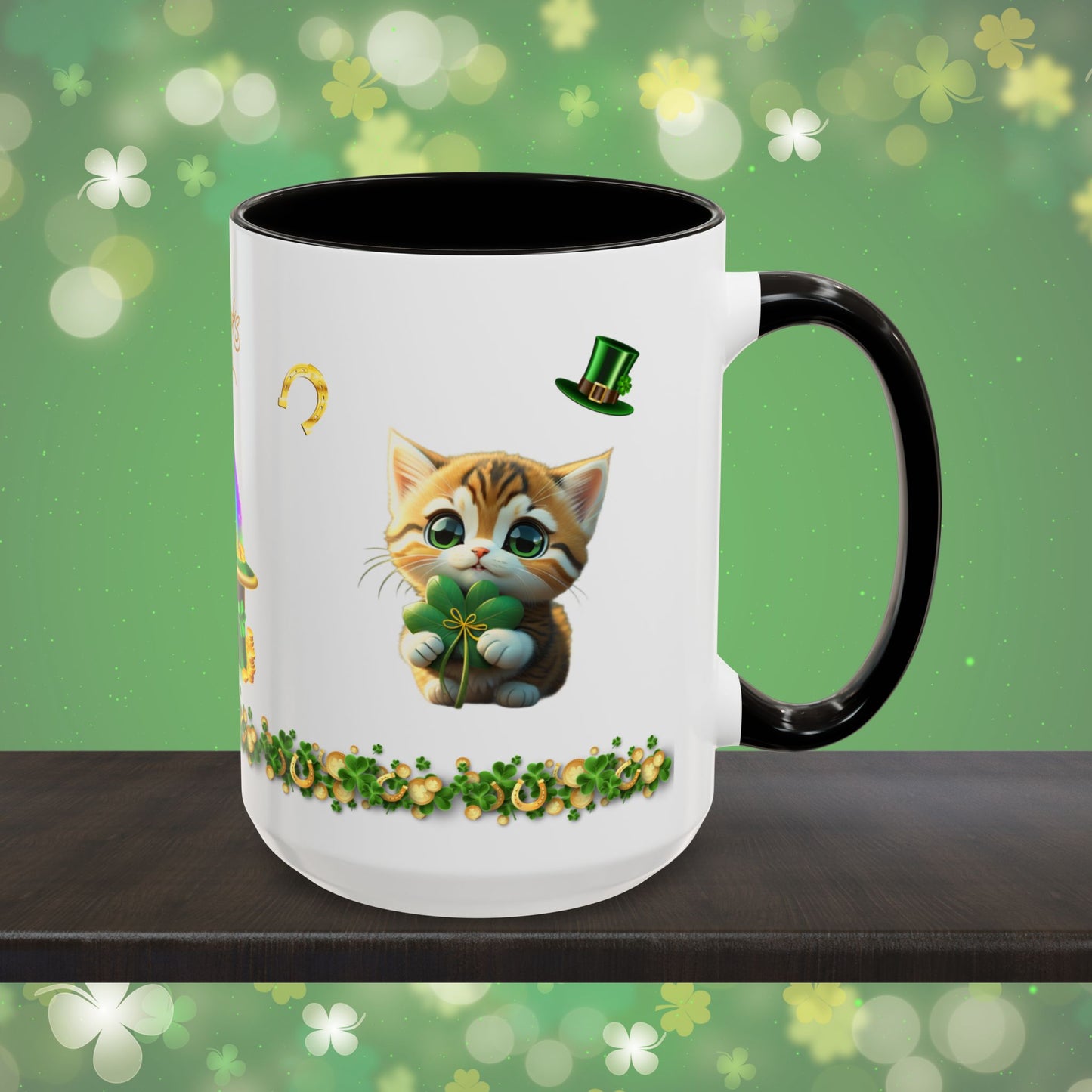 Tranquil Treasures with Tiny Whiskers: St. Patrick's Day Two-Tone Coffee Mug - Festive Ceramic Mug for Positivity & Mindfulness