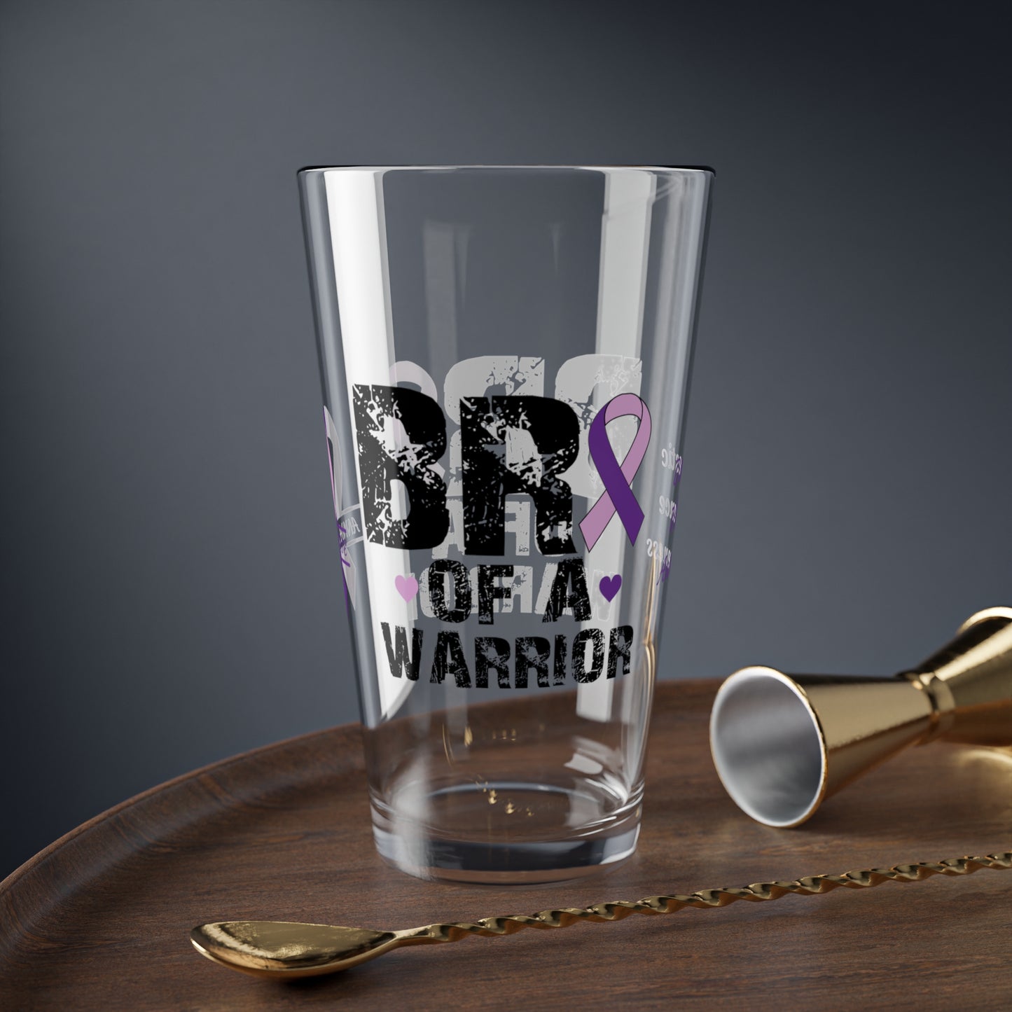 Bro of a Warrior: Personalized Domestic Violence Awareness Warrior Pint Glass - Proud Family Member