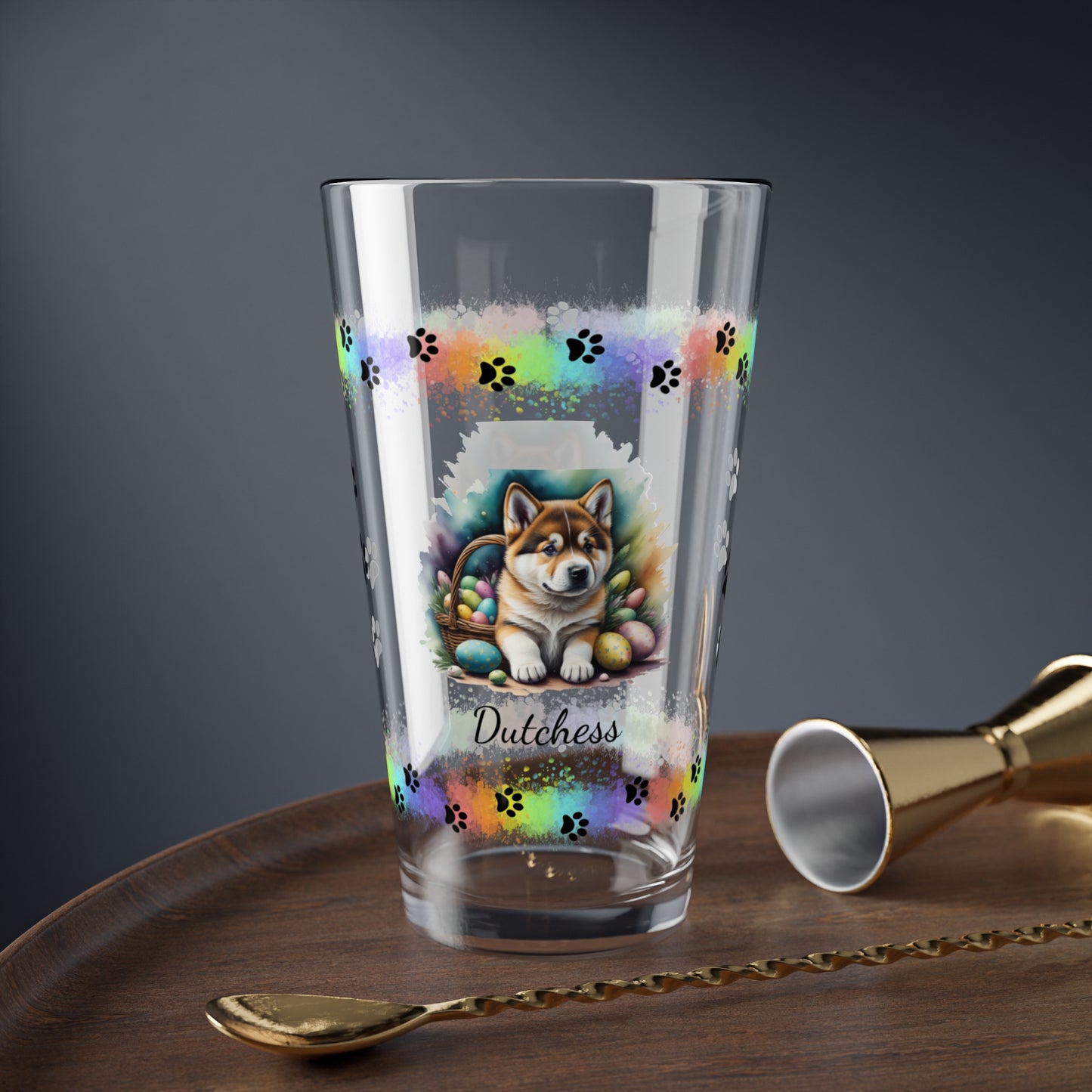 Akita Personalized Easter Puppy 16oz Pint Glass - Custom Dog Design, Mental Health Gift, Easter Décor, and Festive Celebrations