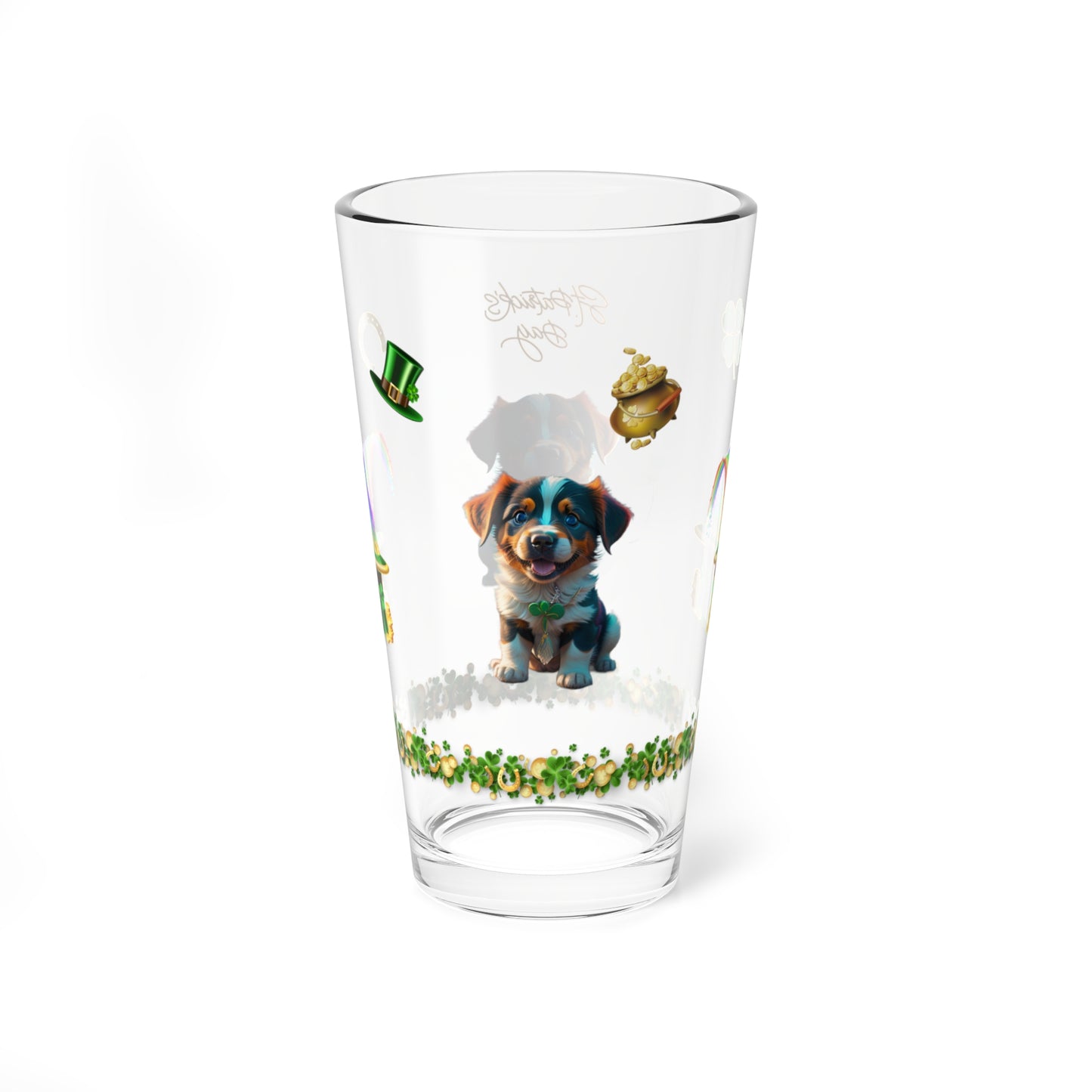 Shamrock Snuggles: Mindful St. Patrick's Day 16oz Pint Glasses - Festive Design for Positivity & Wellness