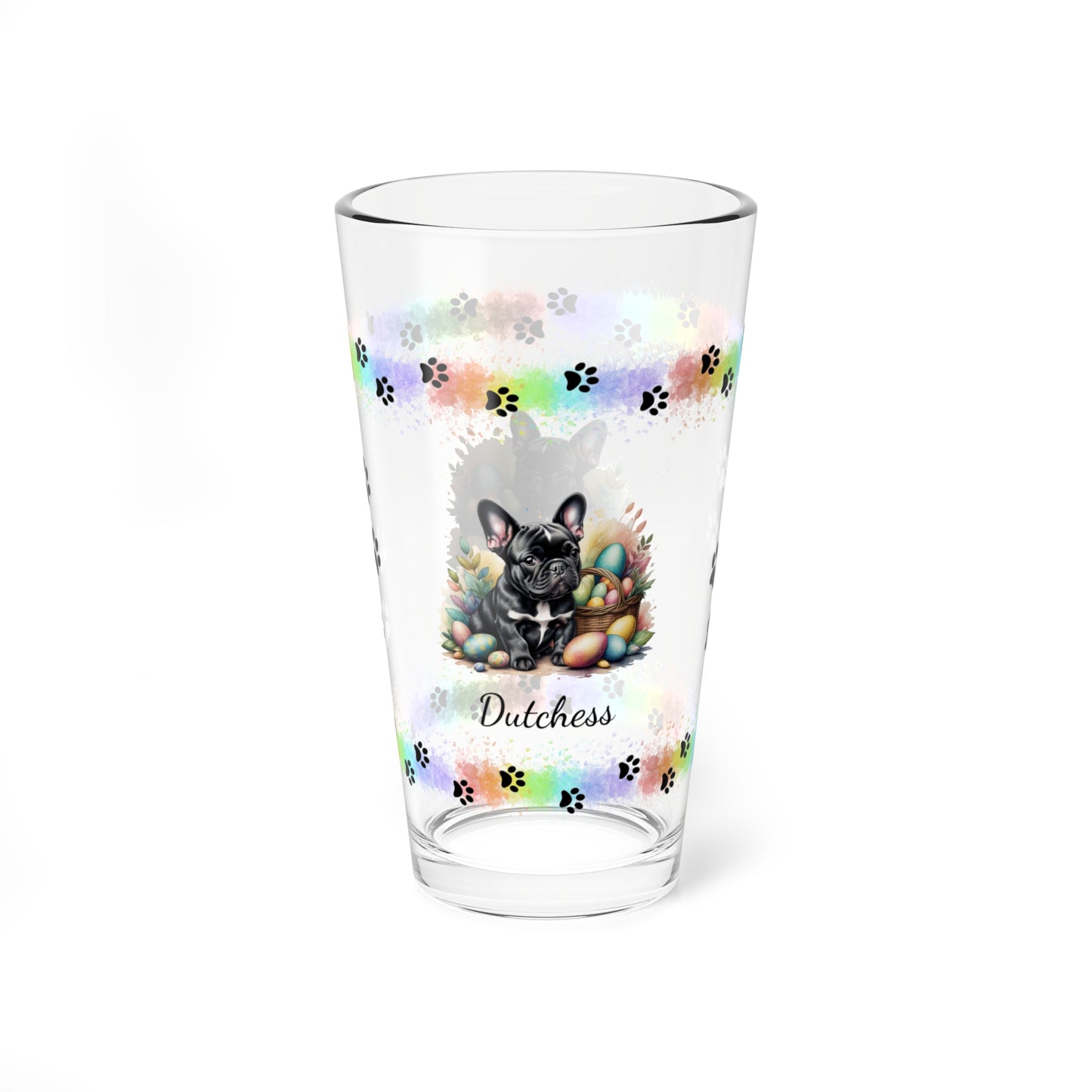 French Bulldog (Black) Personalized Easter Puppy 16oz Pint Glass - Custom Dog Design, Mental Health Gift, Easter Décor, and Festive Celebrations