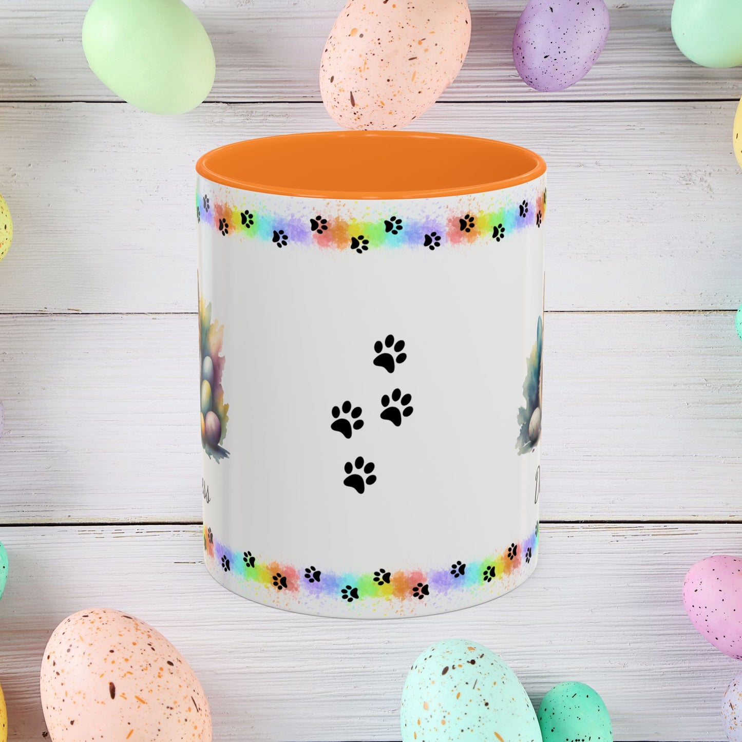 Pomeranian Cream Sable Easter puppy coffee mug, personalized cute dog gift for mental health awareness and comfort