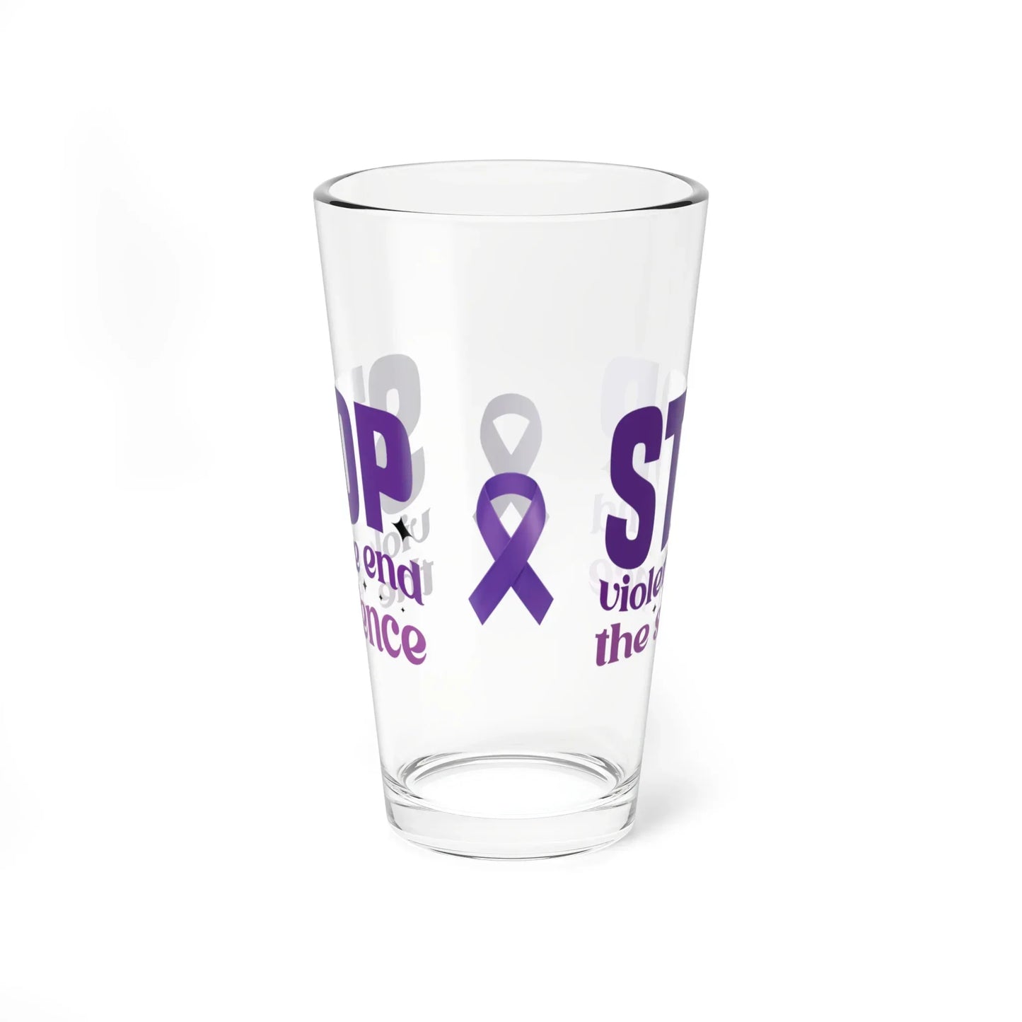 Shop our premium stop violence end the silence pint glass 16oz 1 from MySisterIsASurvivor.