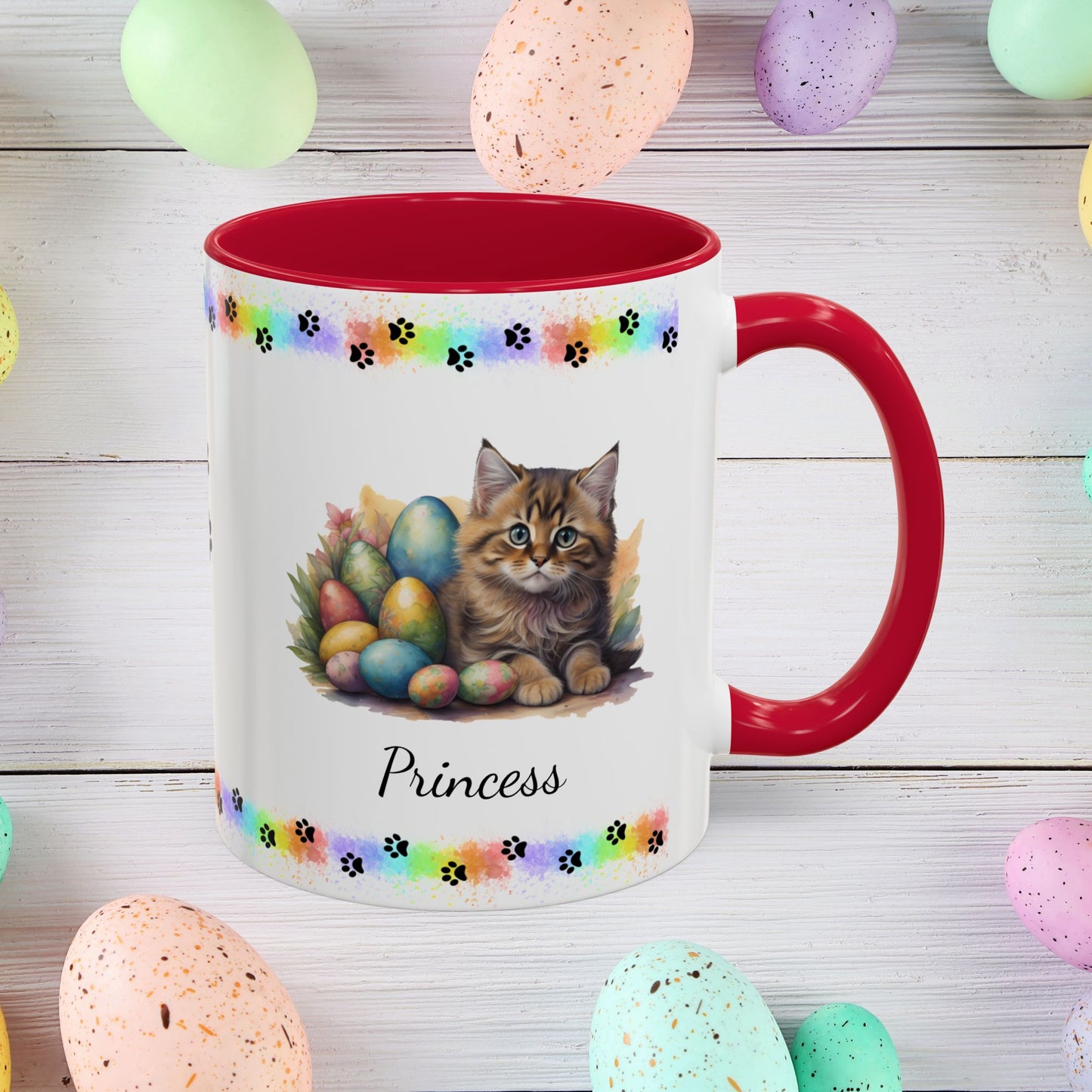Siberian cute kitten Easter coffee mug, personalized gift for cat lovers, mental health awareness present