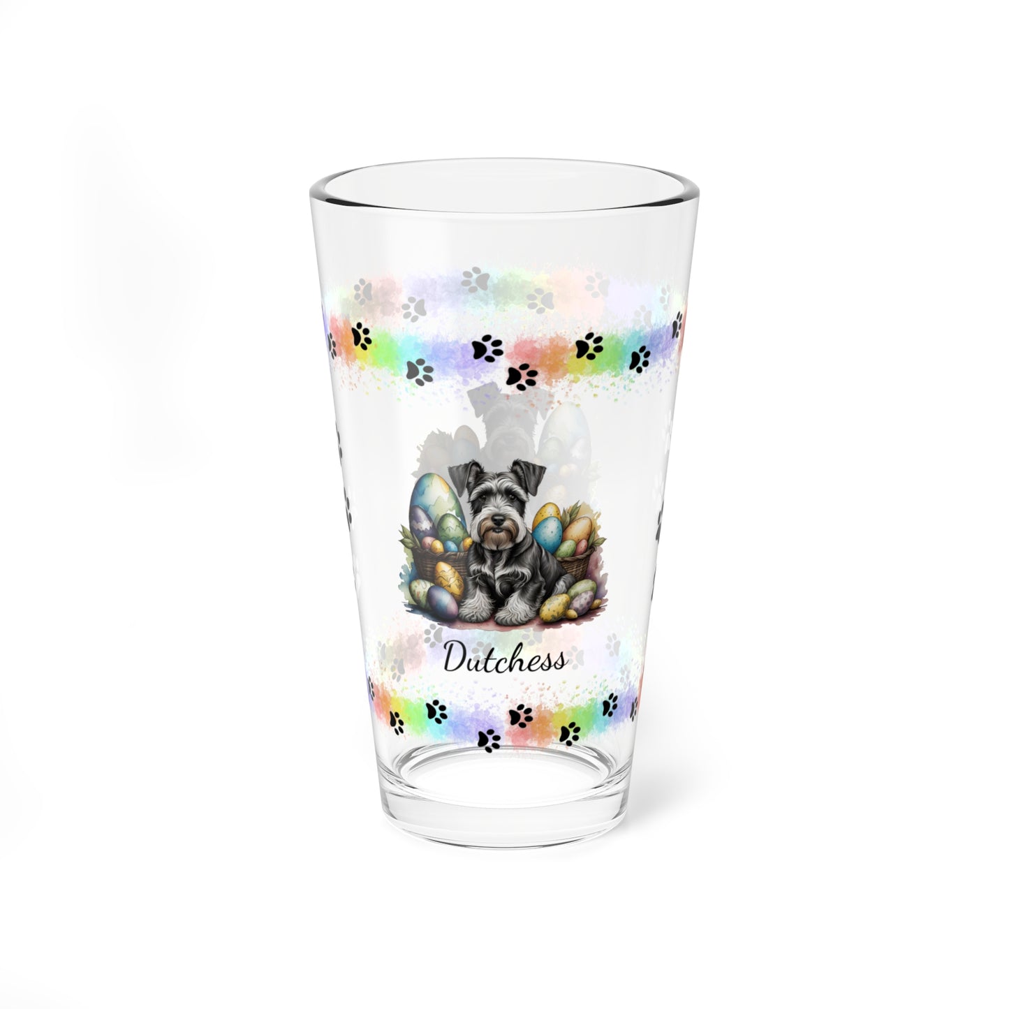 Schnauzer (Gray) Personalized Easter Puppy 16oz Pint Glass - Custom Dog Design, Mental Health Gift, Easter Décor, and Festive Celebrations