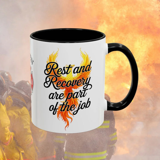 Shop our firefighter support mug rest and recovery featuring the 11oz style option from MySisterIsASurvivor.