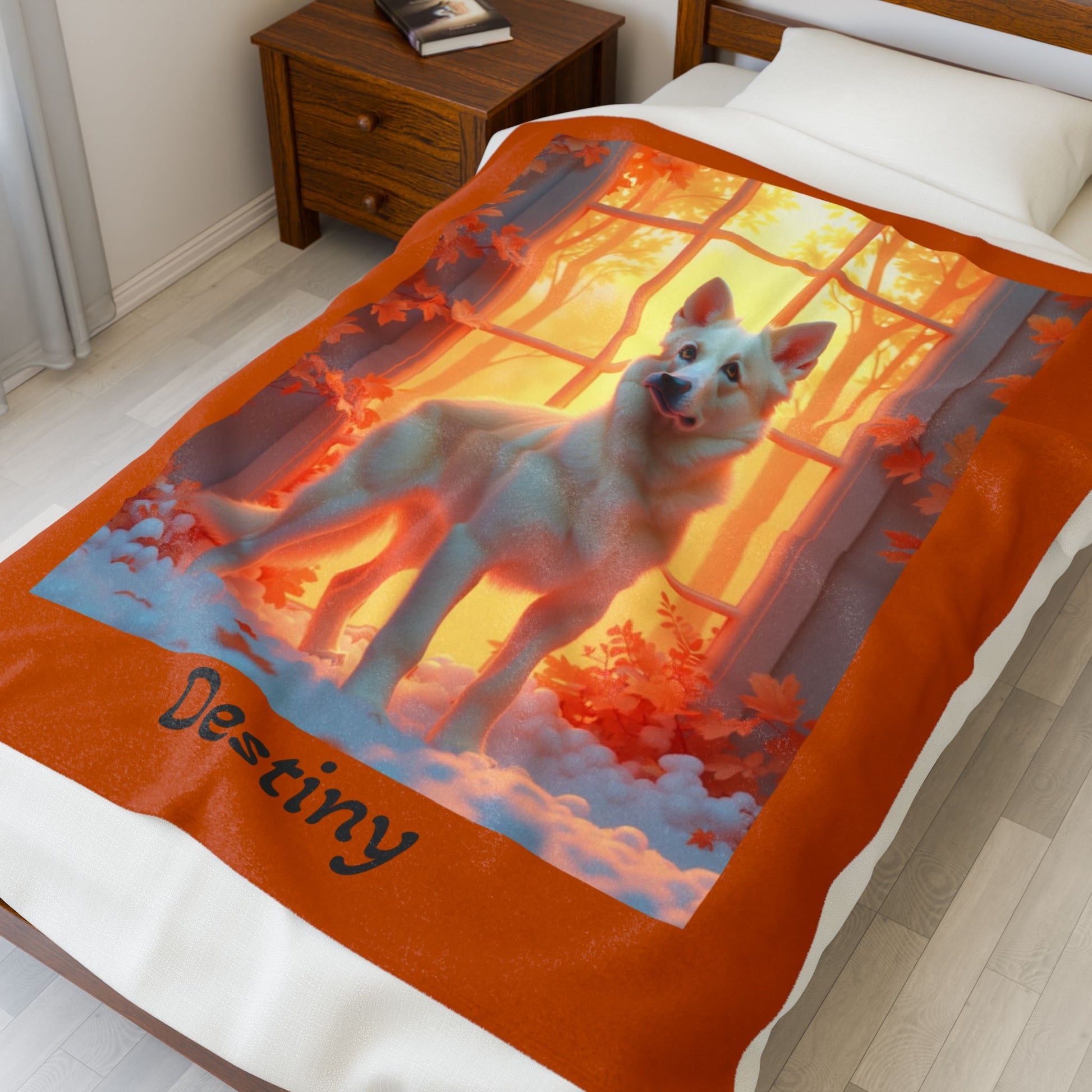 German Shepherd Cream Coat Velveteen Plush Blanket, Custom Plush Dog Throw for GSD Fans