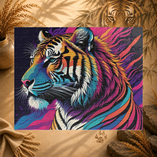 Colorful tiger puzzle on a white background