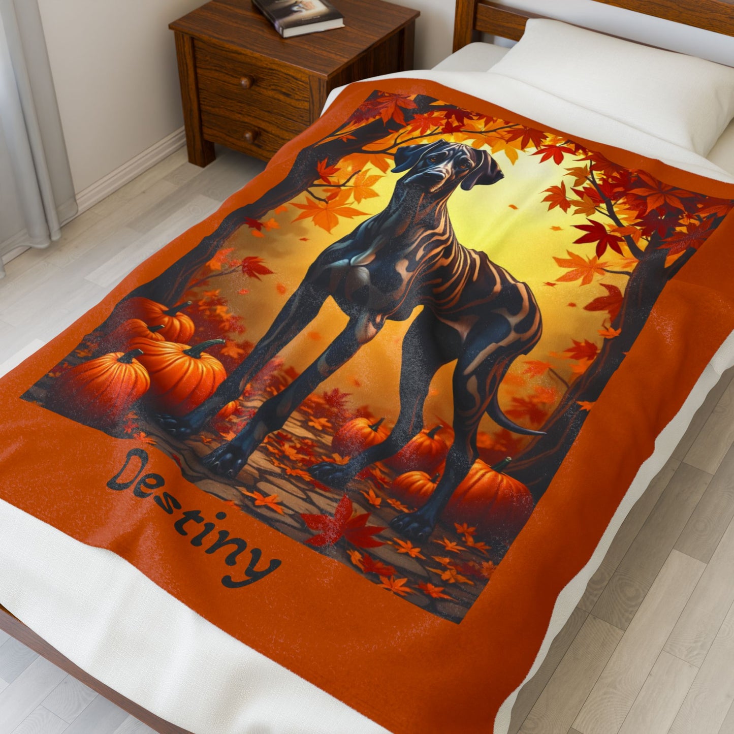 Brindle Great Dane velveteen plush blanket, cozy dog lover throw, personalized gift for gentle giant fans