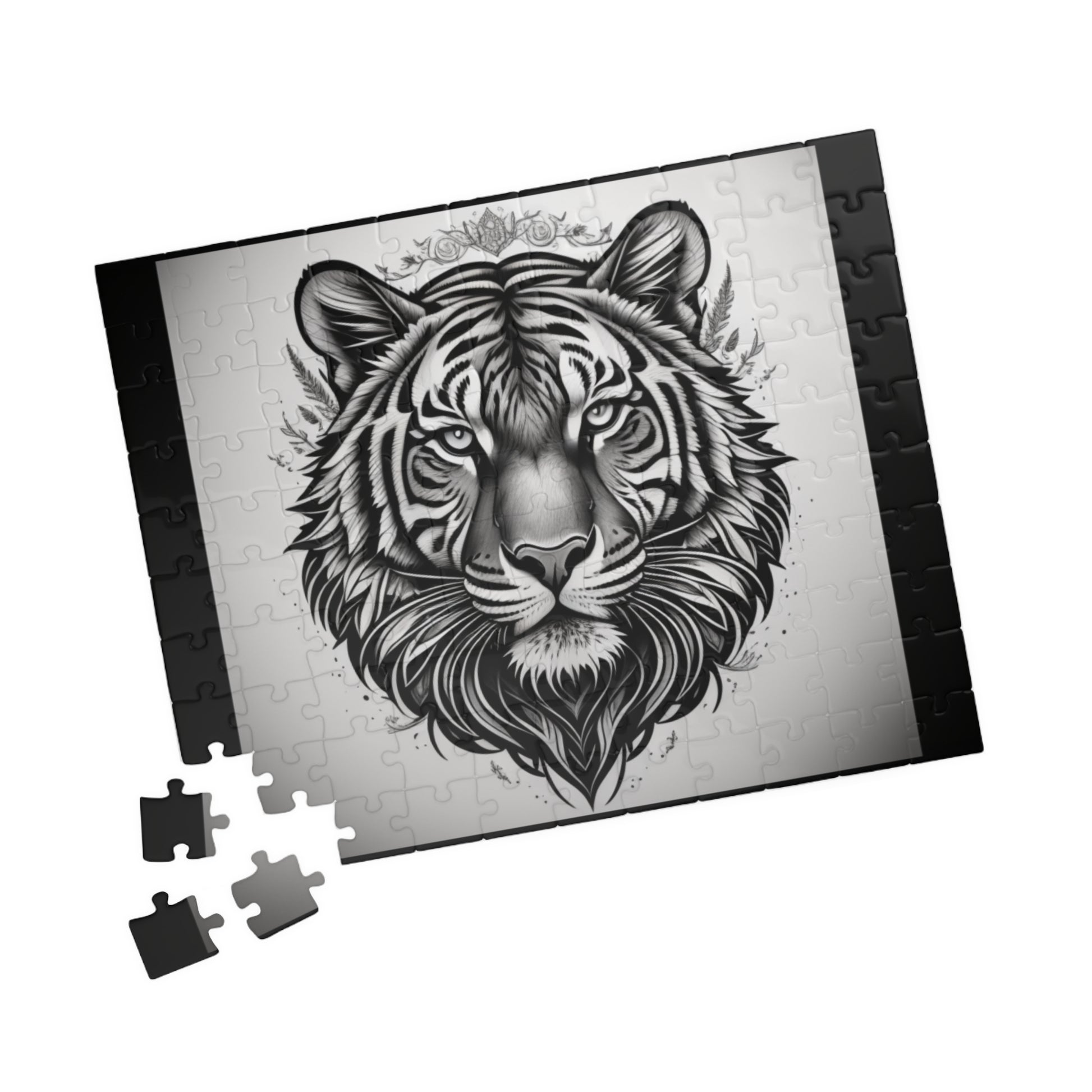 Tiger roaring with confidence in a jungle setting, featured in an inspiring jigsaw puzzle