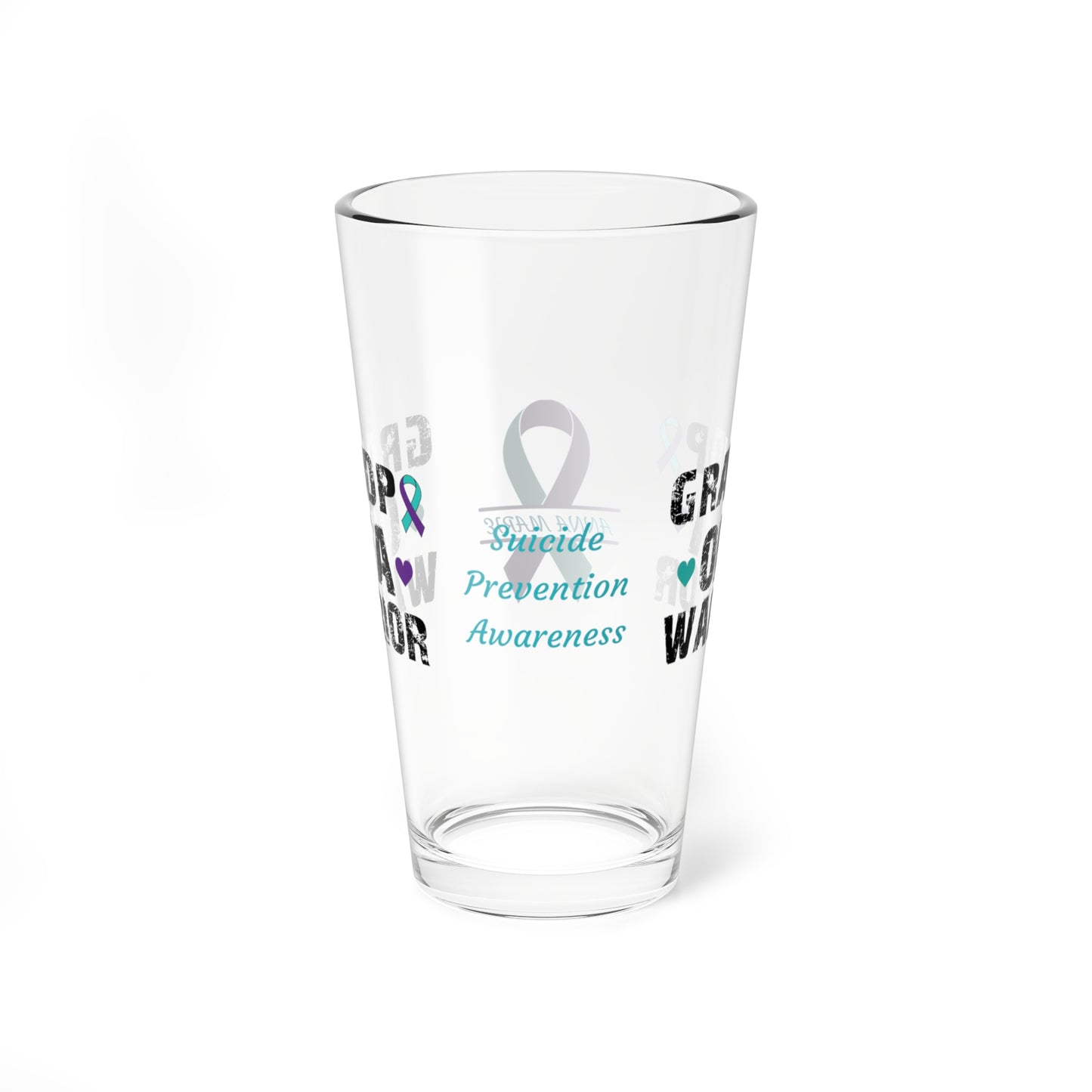 Grandpa of a Warrior: Personalized Suicide Prevention Awareness Warrior Pint Glass - Proud Family Member