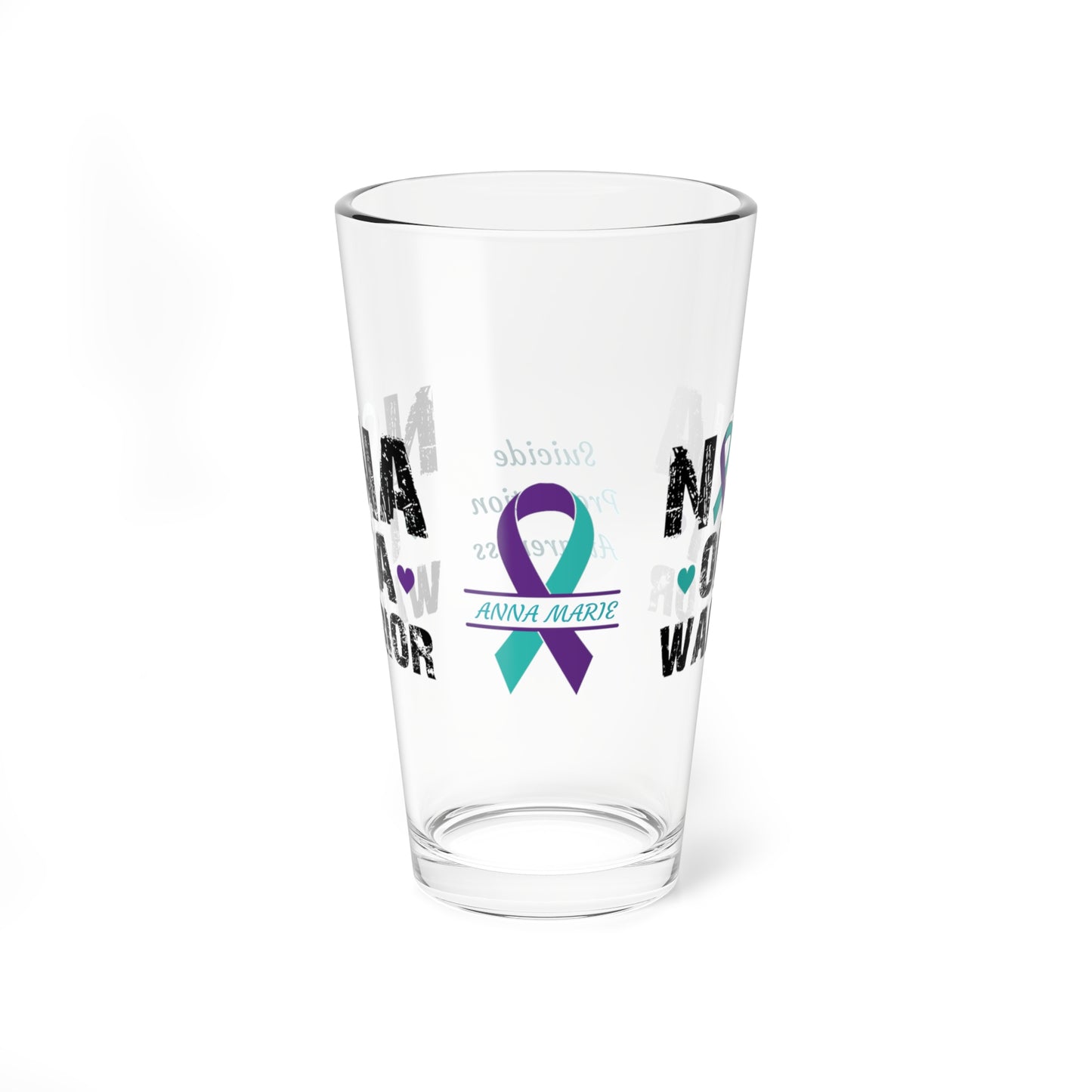 Nana of a Warrior: Personalized Suicide Prevention Awareness Warrior Pint Glass - Proud Family Member