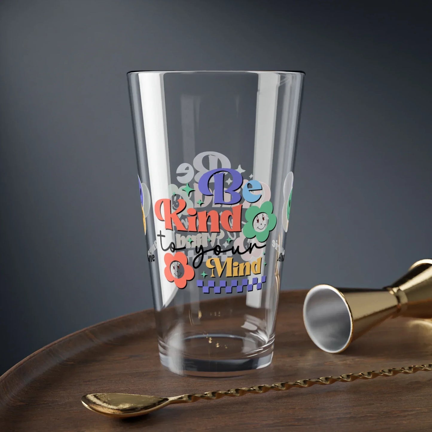 Shop our premium be kind to your mind retro pint glass 16oz 3 from MySisterIsASurvivor.