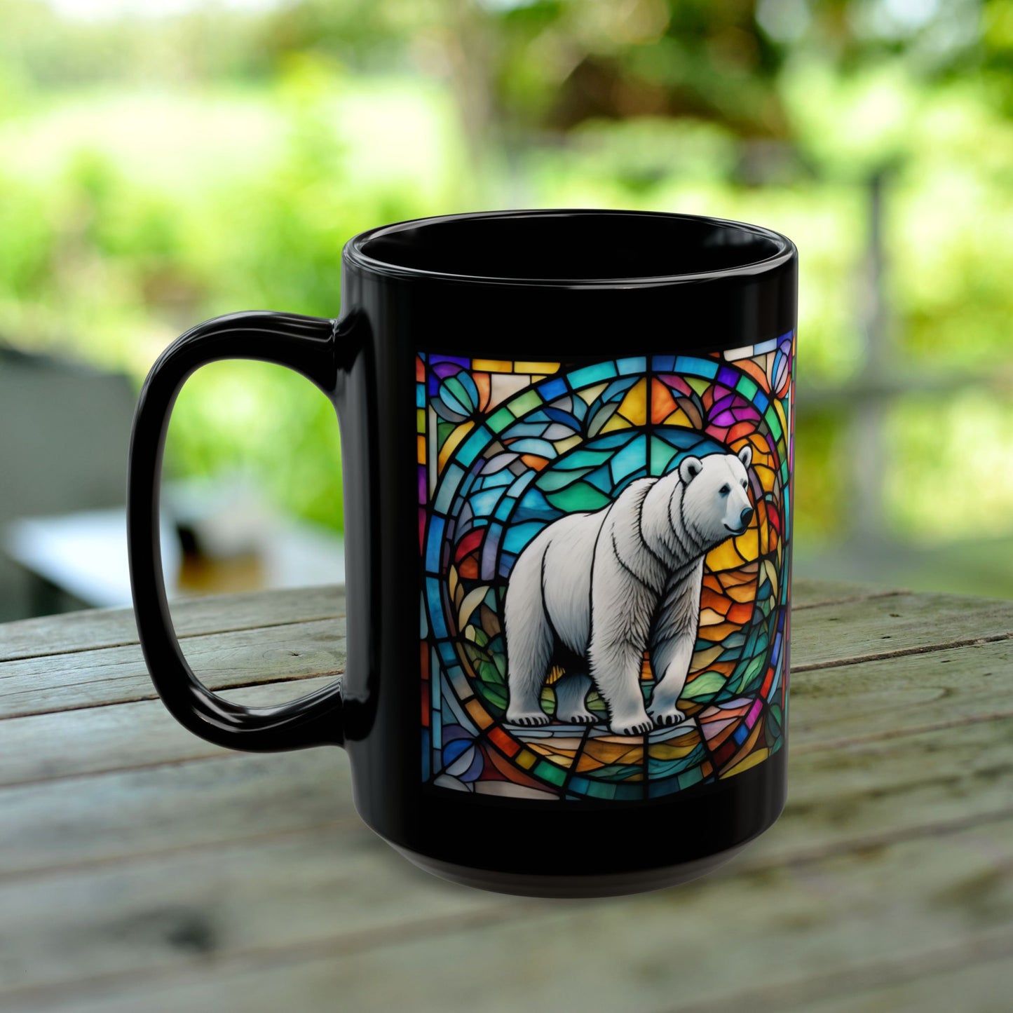 Polar Bear Personalized Mug, Stained Glass Zoo Animal Design, Unique Ceramic Gift for Wildlife Lovers, Coffee, Tea, & Hot Chocolate Cup