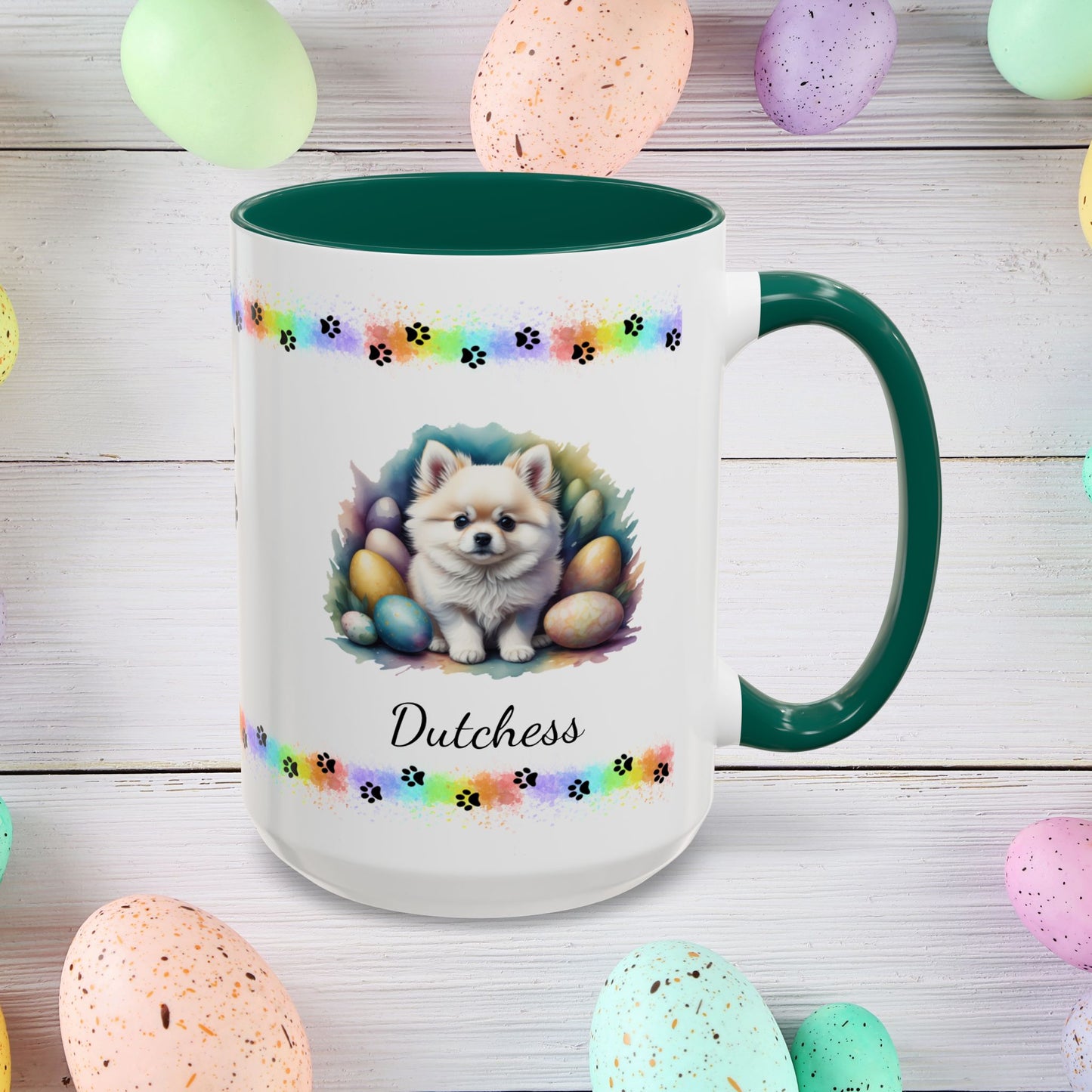 Pomeranian White Easter puppy coffee mug, personalized cute dog coffee cup gift for mental health support and comfort