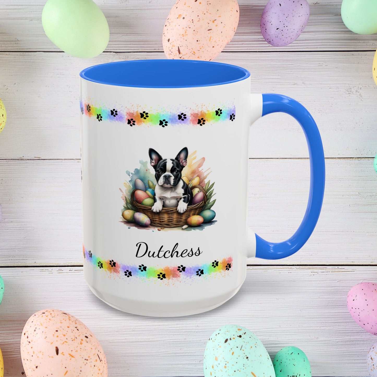 Boston Terrier Easter puppy coffee mug, personalized cute dog gift for mental health support and cozy sipping