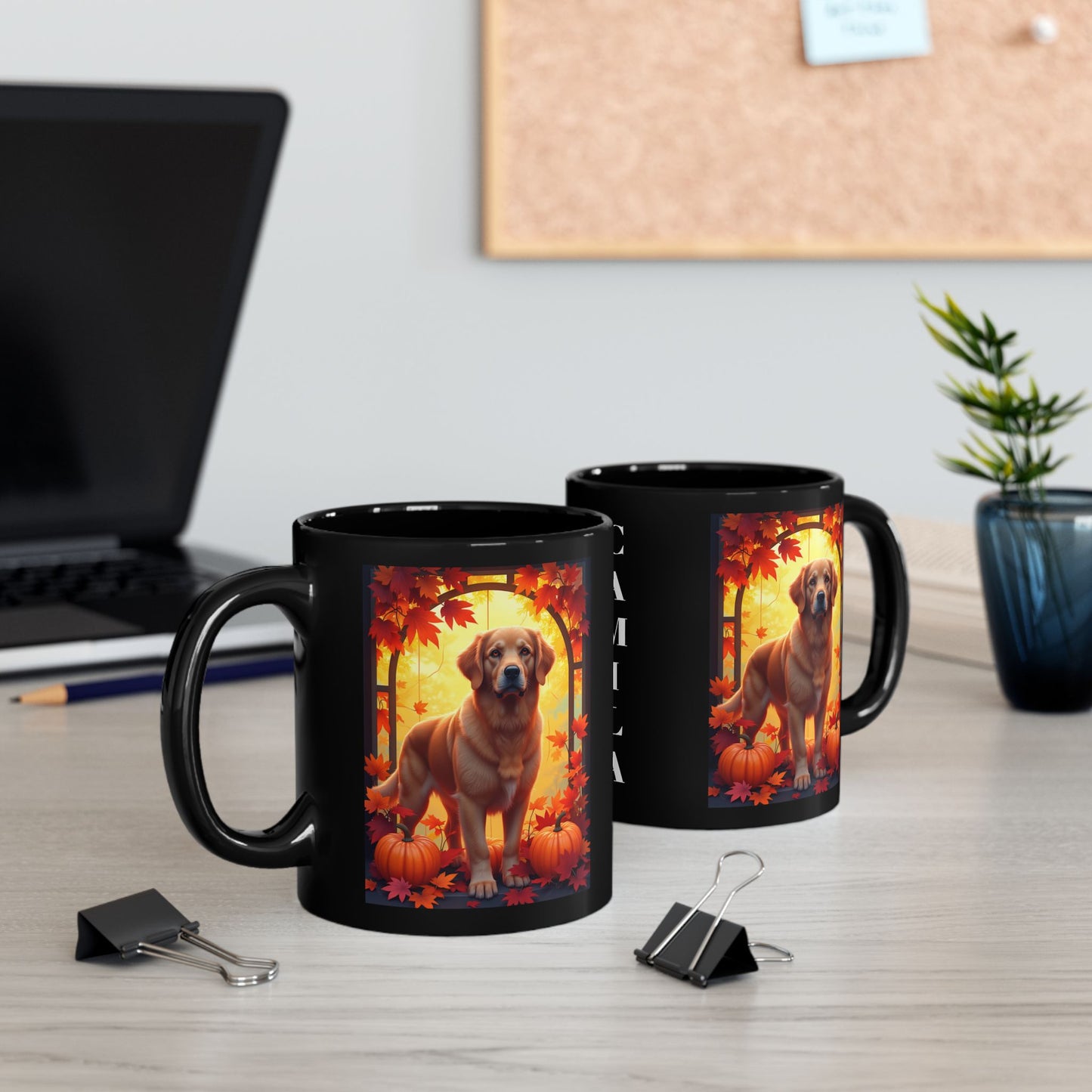 Dark Golden Retriever autumn mug, personalized coffee cup, custom dog lover fall drinkware - MySisterIsASurvivor