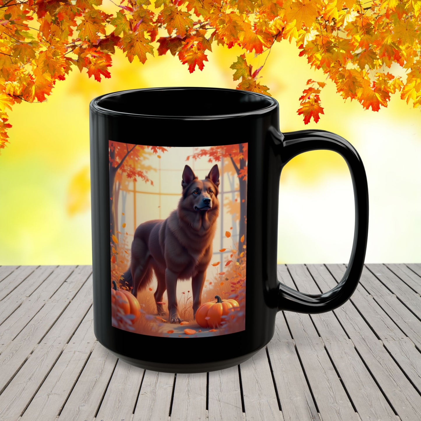 German Shepherd Liver - Autumn personalized mug, custom dog lover coffee cup for GSD enthusiasts