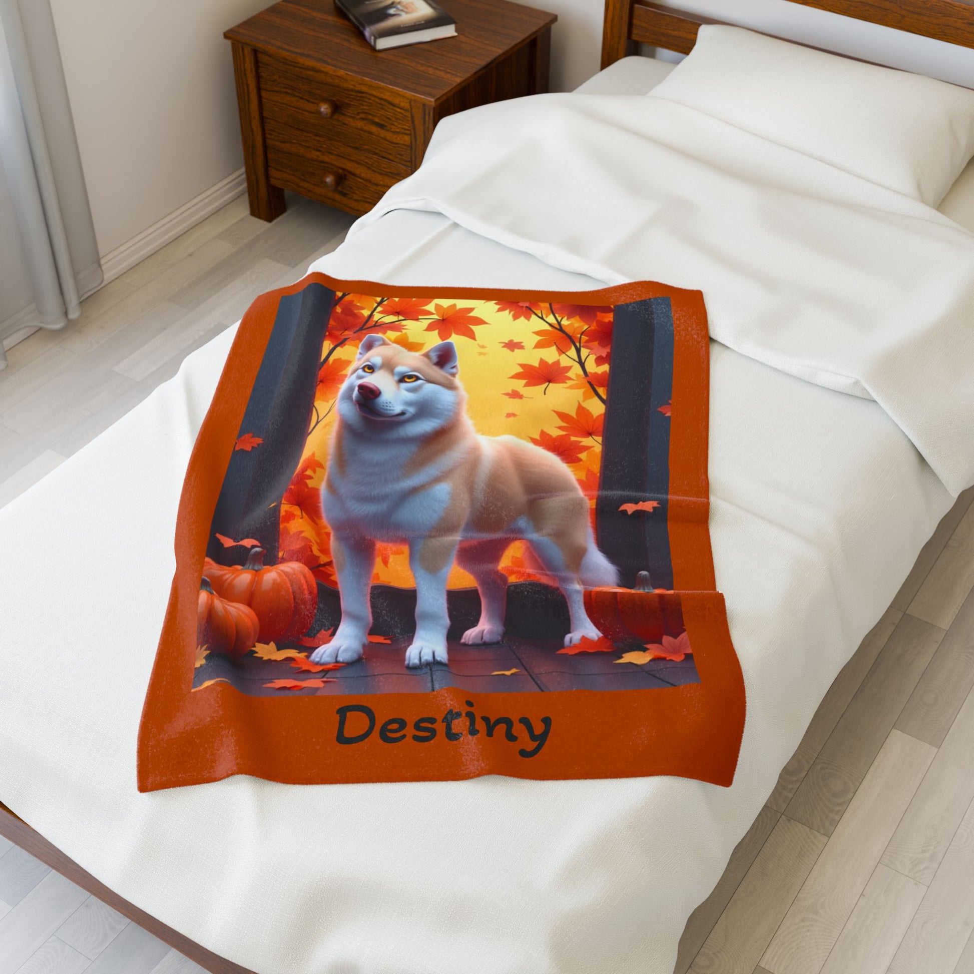 Siberian Husky Light Red Coat (Amber Eyes) Velveteen Plush Blanket, Custom Dog Throw