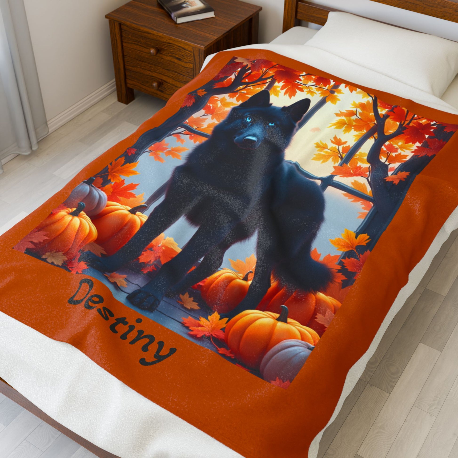 Siberian Husky Black Coat (Blue Eyes) Velveteen Blanket, Custom Dog Lover Plush Throw