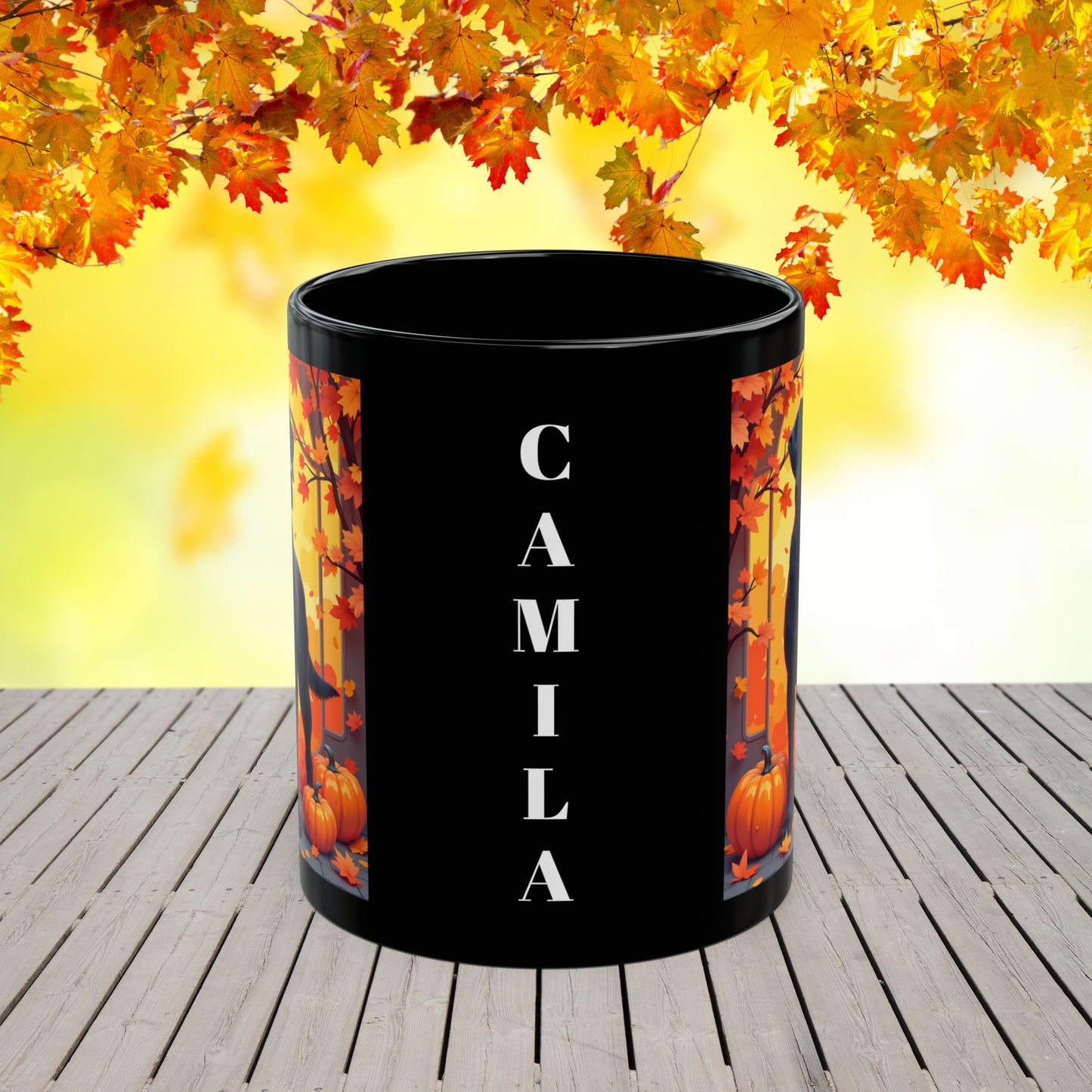 Black Labrador autumn mug, personalized coffee cup for lab dog lovers and cozy fall gift - MySisterIsASurvivor