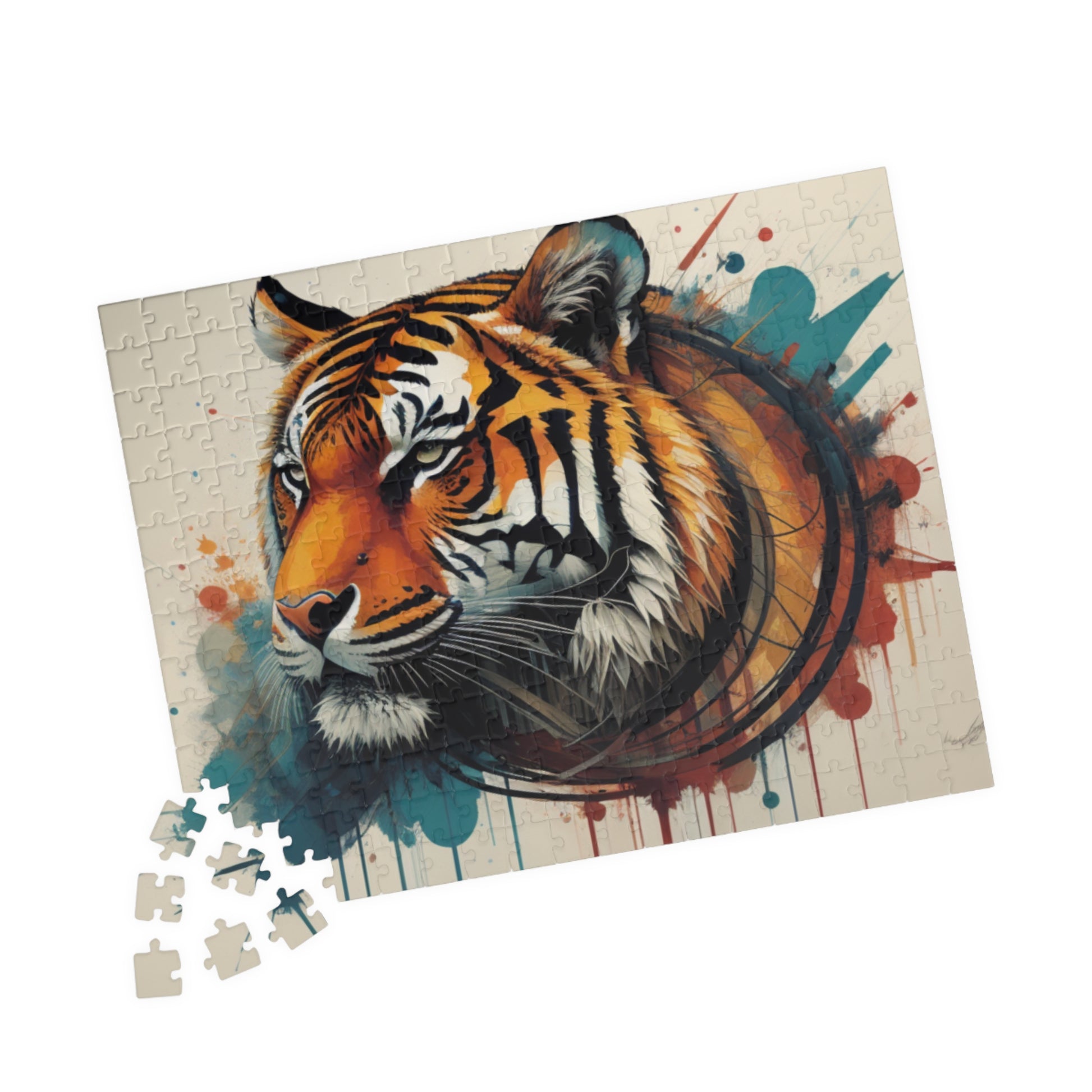 Noble tiger gazing forward with quiet strength, featured in an empowering jigsaw puzzle