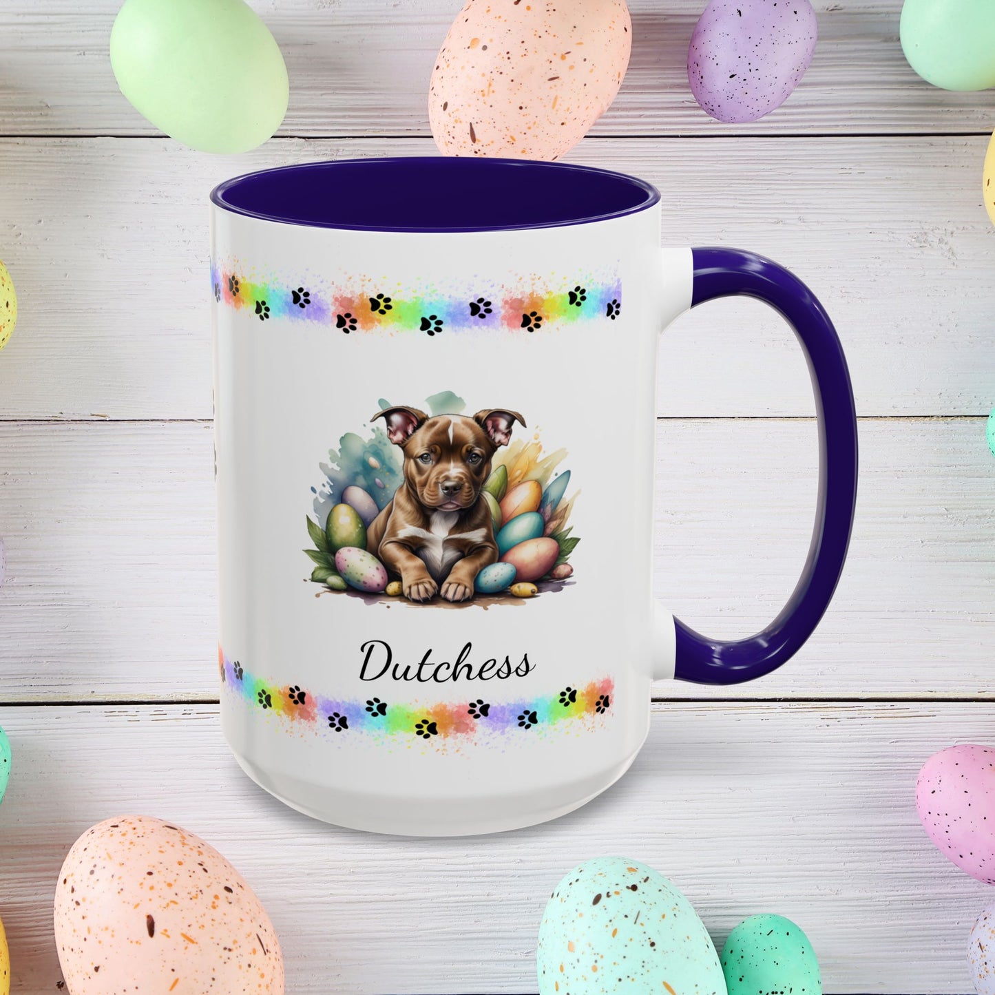 Pitbull (Brown): Personalized Easter Puppy Coffee Mug - Adorable Dog Design, Mental Health Gift, 11oz & 15oz, 12 Color Choices, Easter Gifts & Décor