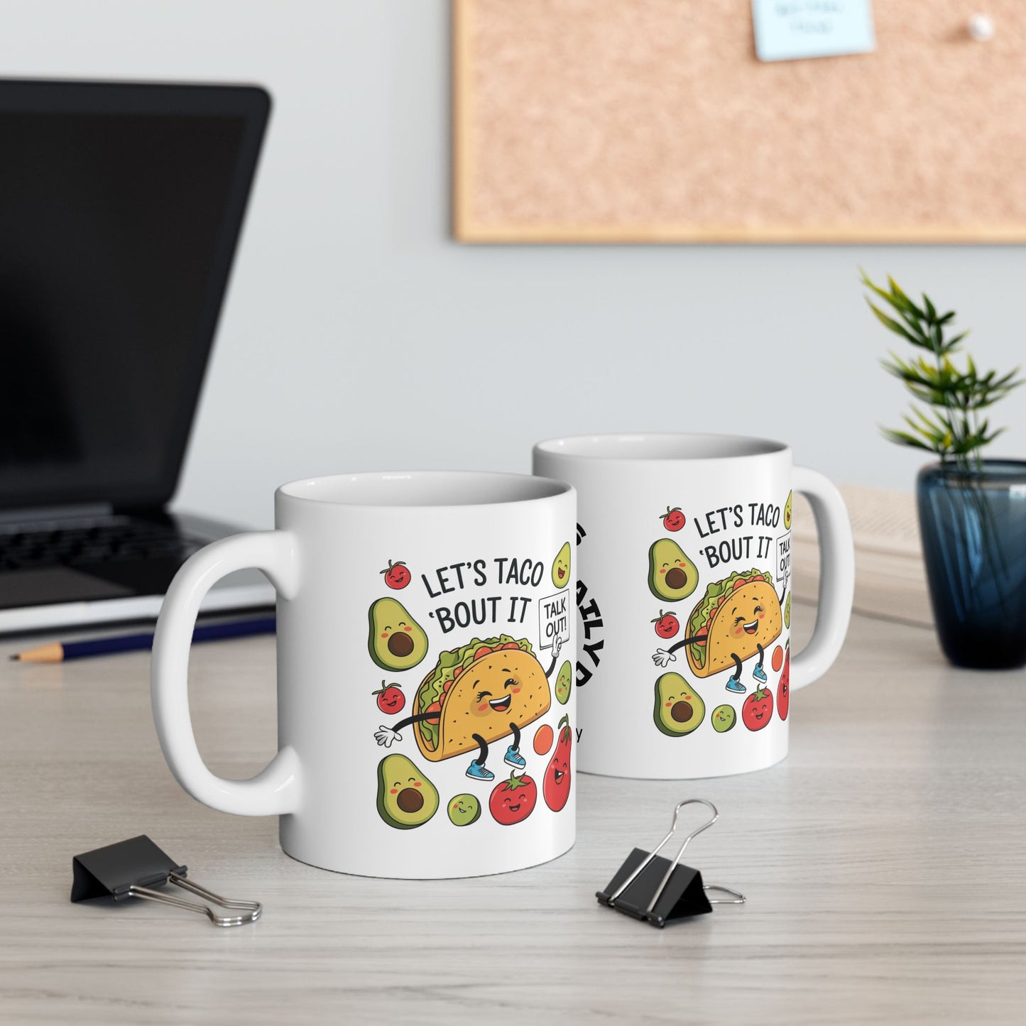 Let's Taco 'Bout It Funny Mental Health Mug, Stylish Ceramic Coffee Cup, Positive Affirmation Gift, Anxiety Relief, Self-Care Mug, Therapist Office Décor