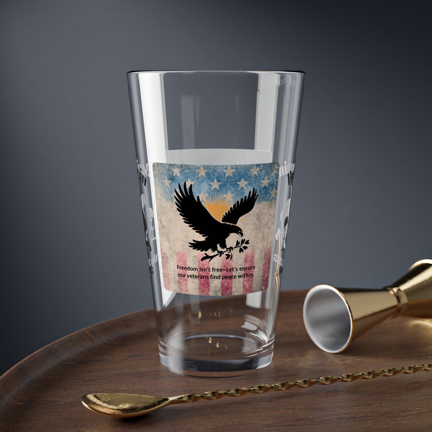 Personalized Memorial Day Pint Glass - "Freedom Isn't Free", PTSD Awareness Gift for Veterans & Memorial Days