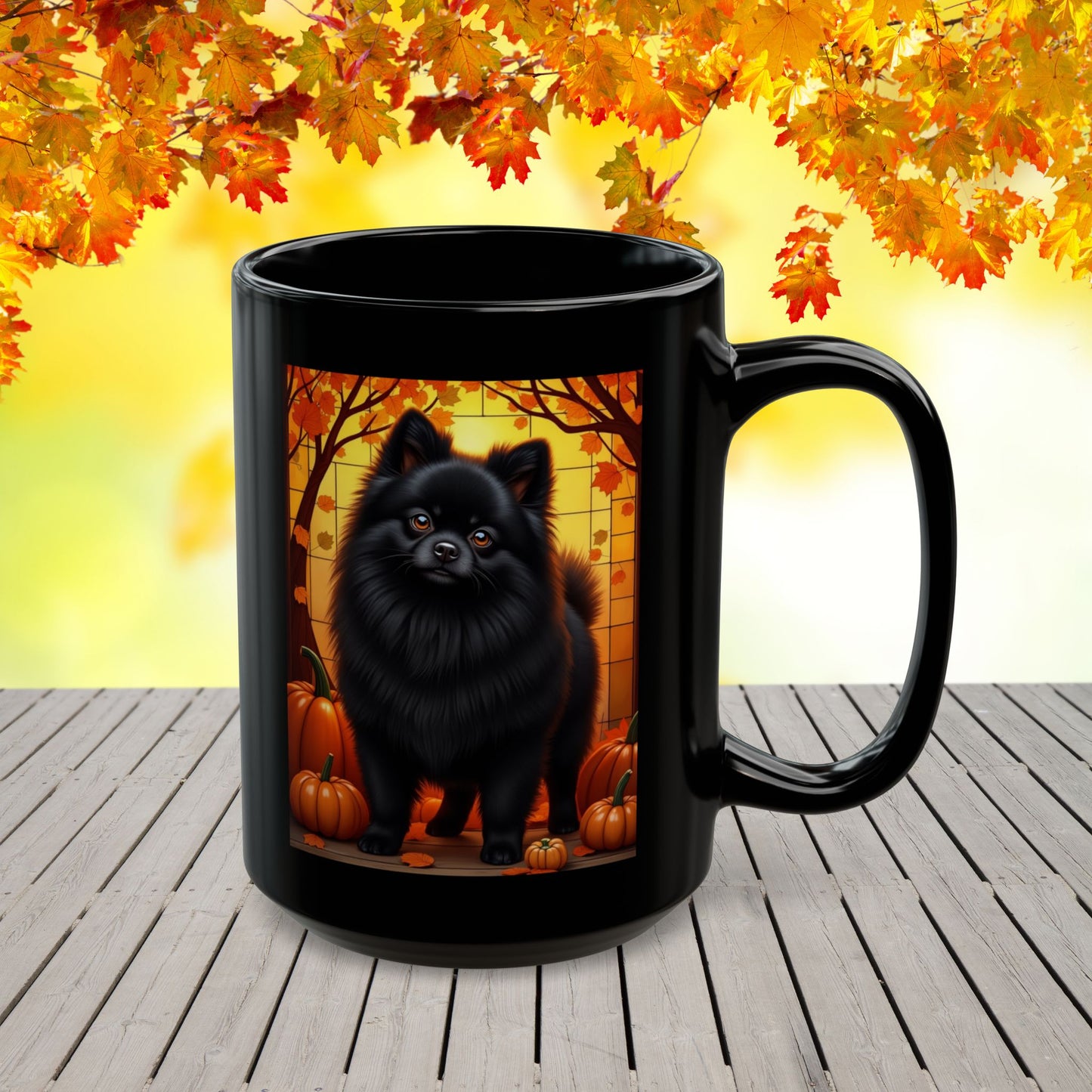 Pomeranian Black - Custom name autumn coffee mug, dog parent gift for Pomeranian lovers
