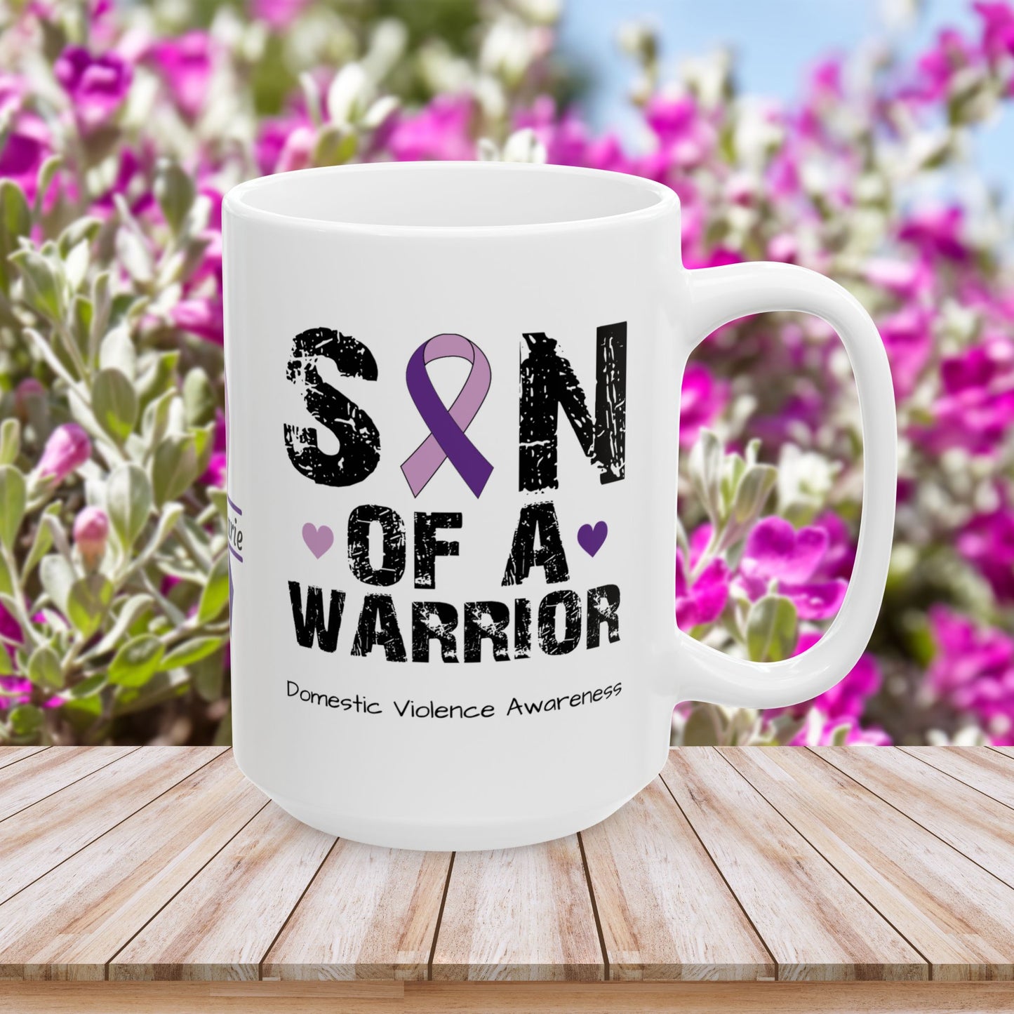Son of a Warrior mug - custom DV awareness gift with courage and strength message