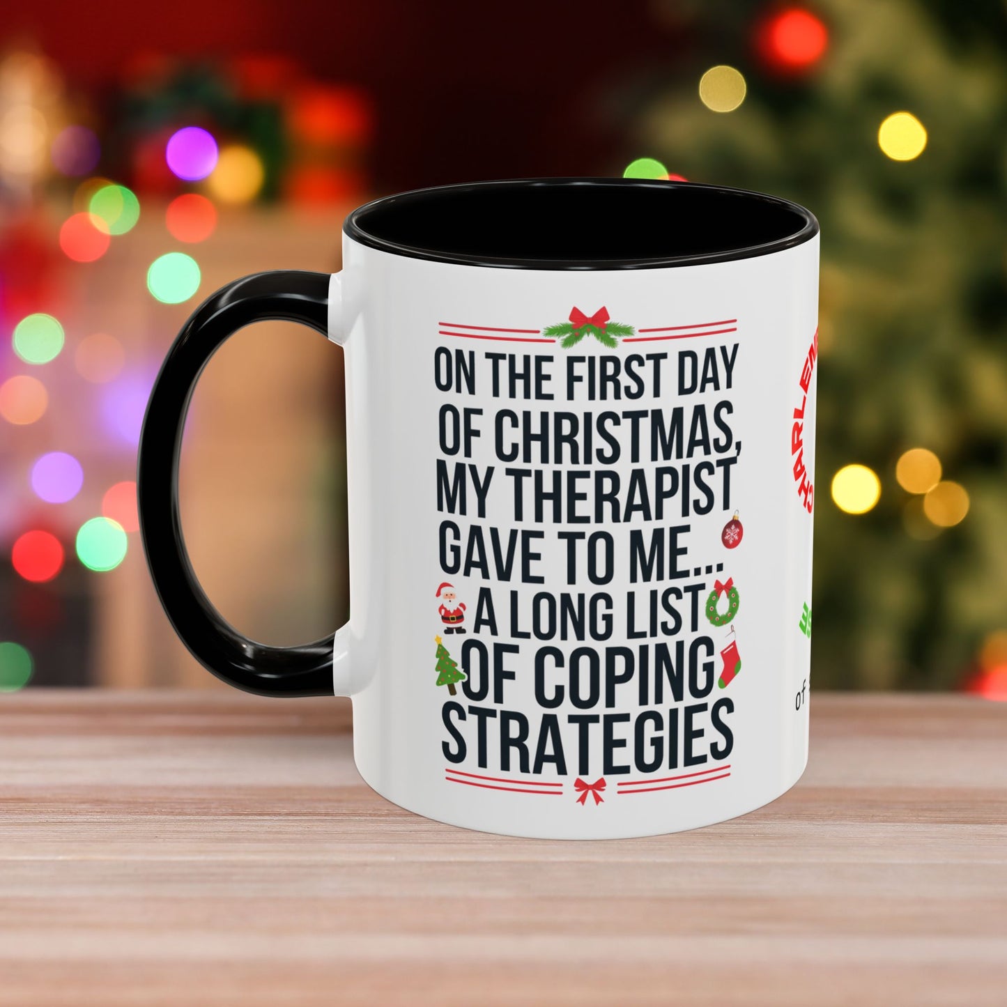On The First Day Of Christmas, My Therapist Gave To Me... – Christmas Mug with Humorous Design and Accent Color