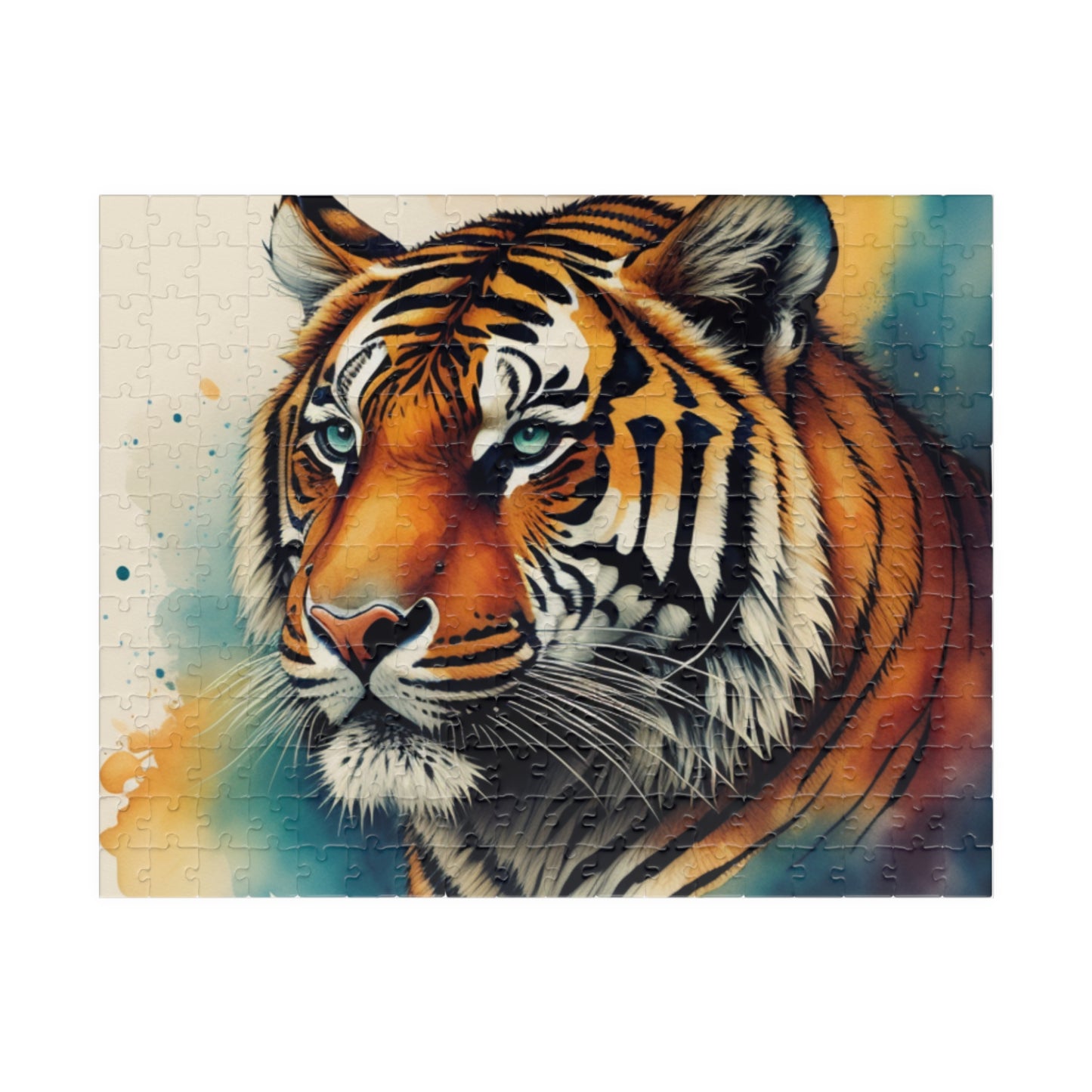 Tiger with intense gaze in colorful background, featured in a puzzle about growth and creative energy