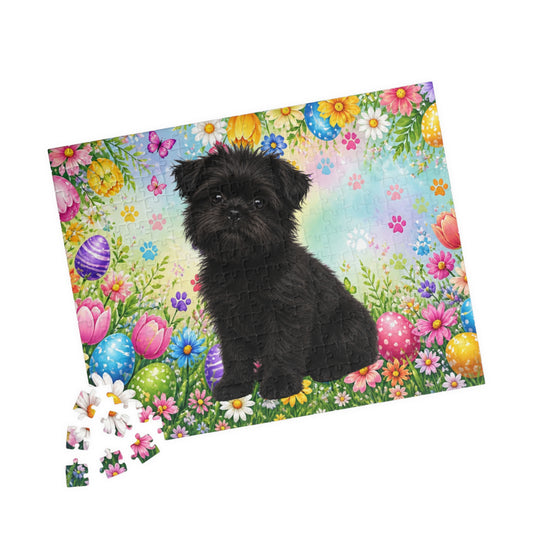 Affenpinscher Easter Puppy Puzzle - Spring Garden with Eggs, Tulips, and Daisies