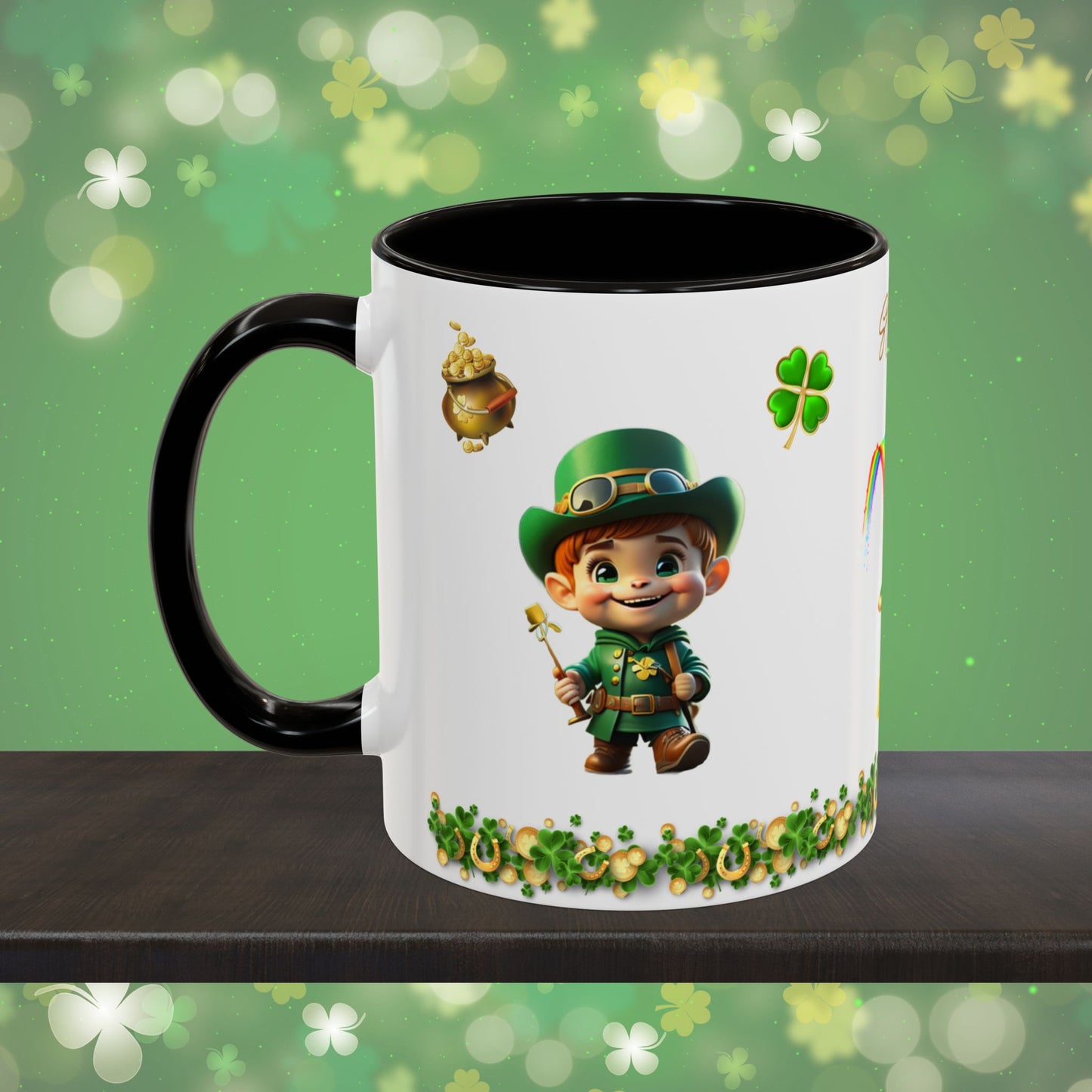 Mindful March Leprechaun: St. Patrick's Day Two-Tone Coffee Mug - Festive Ceramic Mug for Positivity & Mindfulness