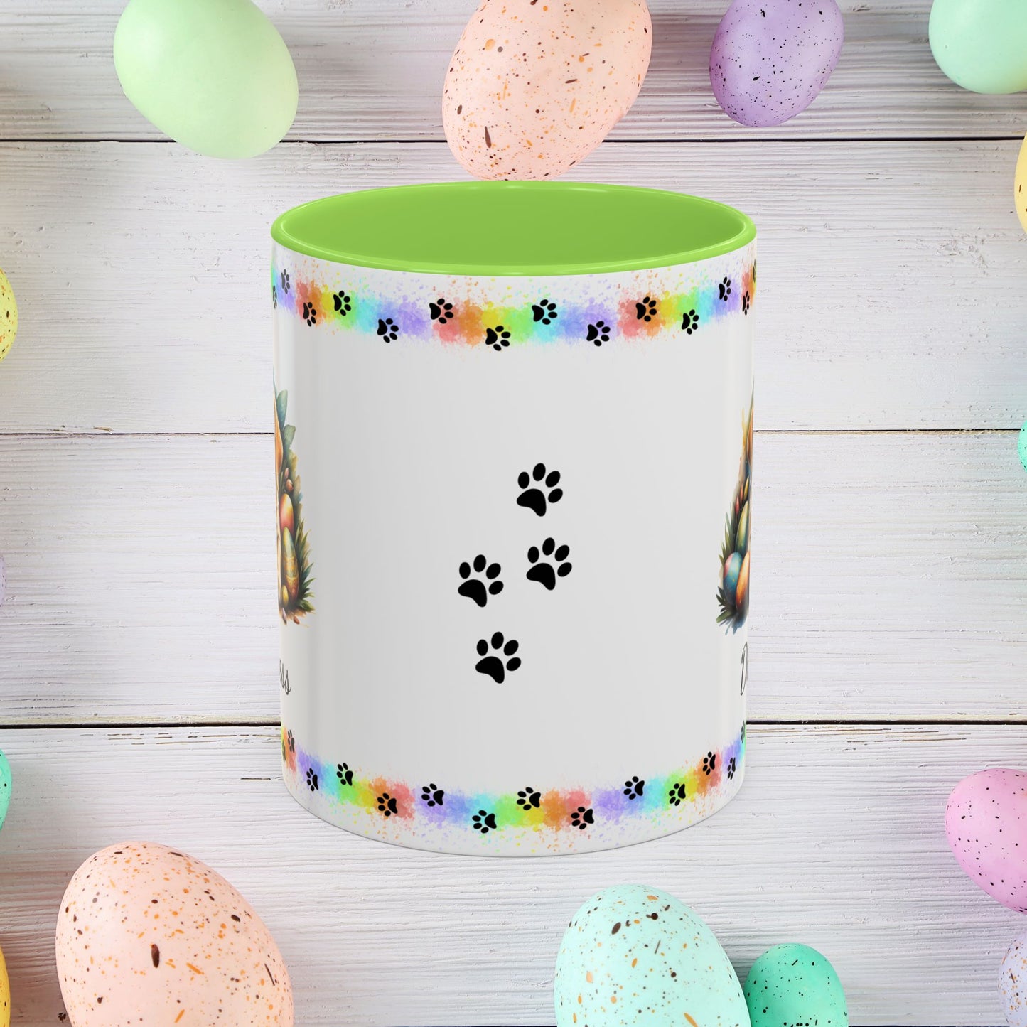 Yellow Labrador Easter puppy coffee mug personalized cute dog design, spreading joy and emotional wellness this Easter.