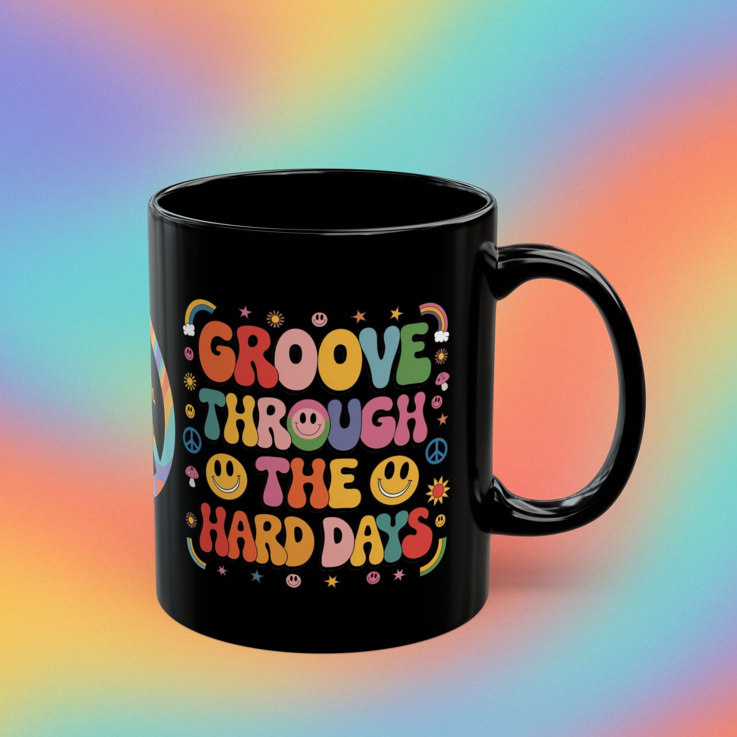 Groove Through Hard Days retro 70s coffee mug, mental wellness self-care gift - MySisterIsASurvivor