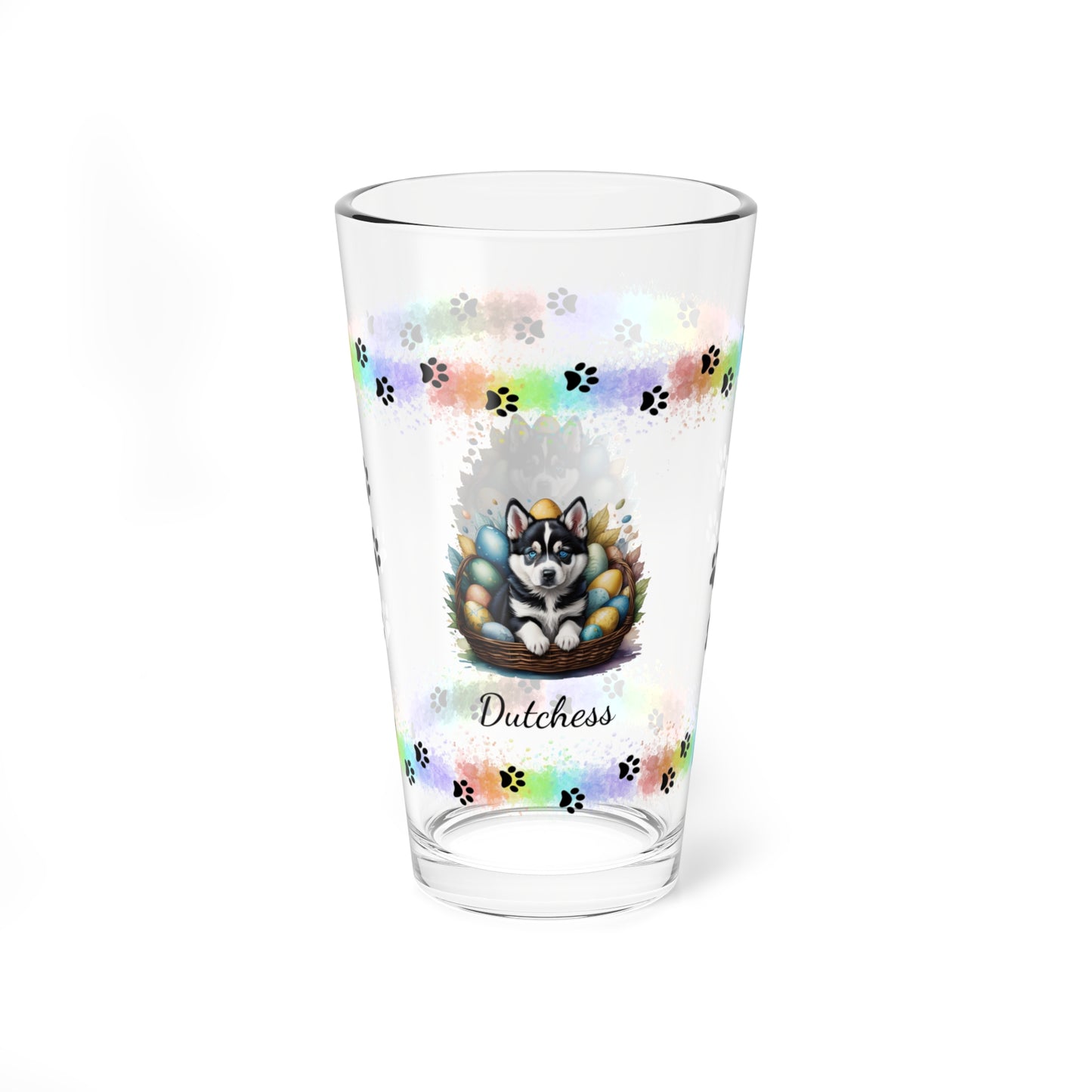 Siberian Husky Personalized Easter Puppy 16oz Pint Glass - Custom Dog Design, Mental Health Gift, Easter Décor, and Festive Celebrations