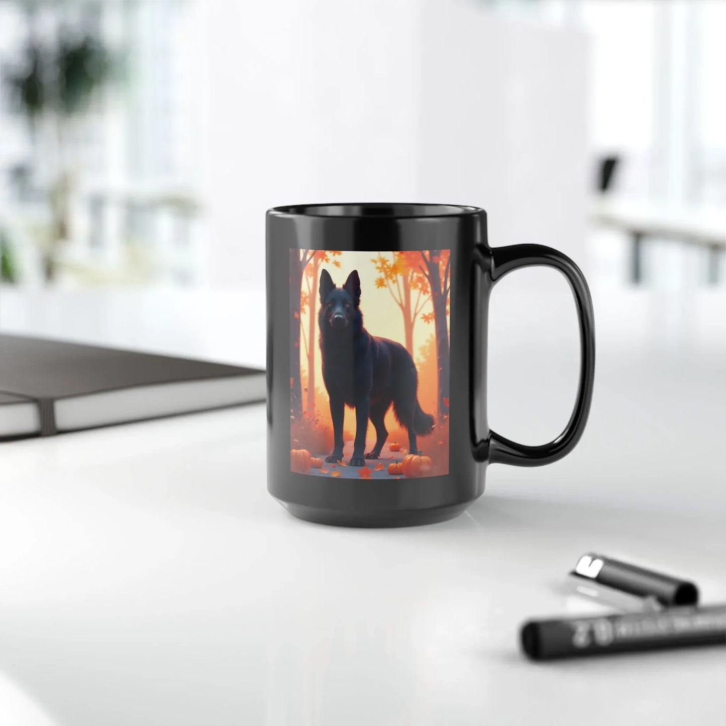 Shop our premium black german shepherd autumn black mug from MySisterIsASurvivor.