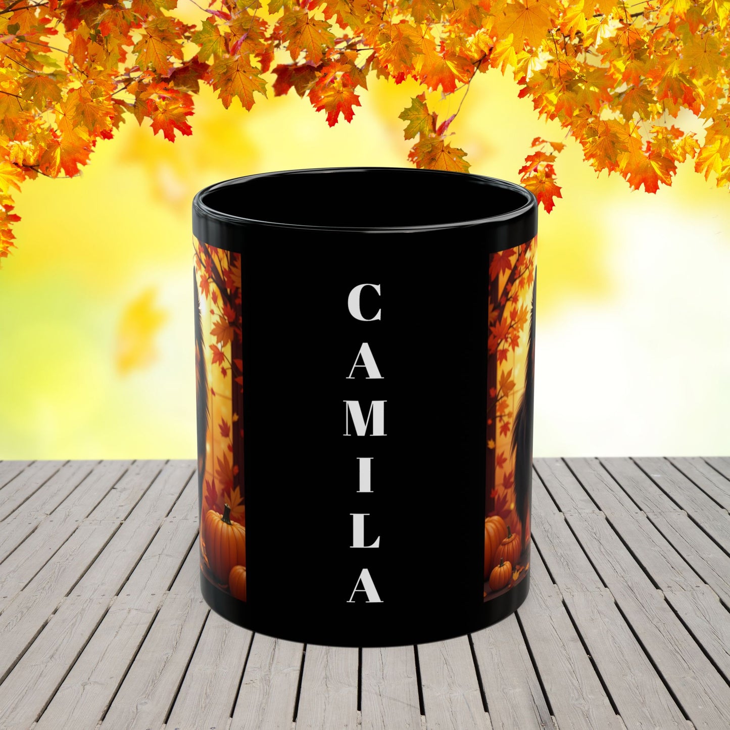 Black & Tan Pomeranian autumn coffee mug, personalized dog lover gift for cozy fall sipping
