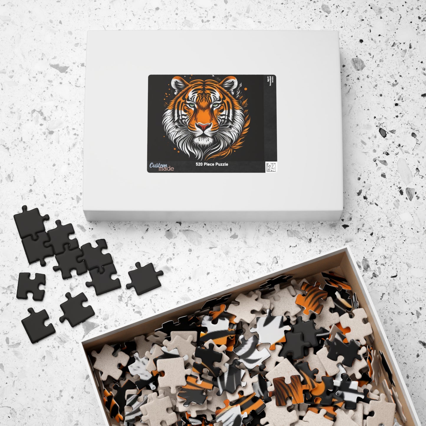 Bold Resilience - Fierce Bengal Tiger Portrait Jigsaw Puzzle in Dramatic Dark Illustration Style