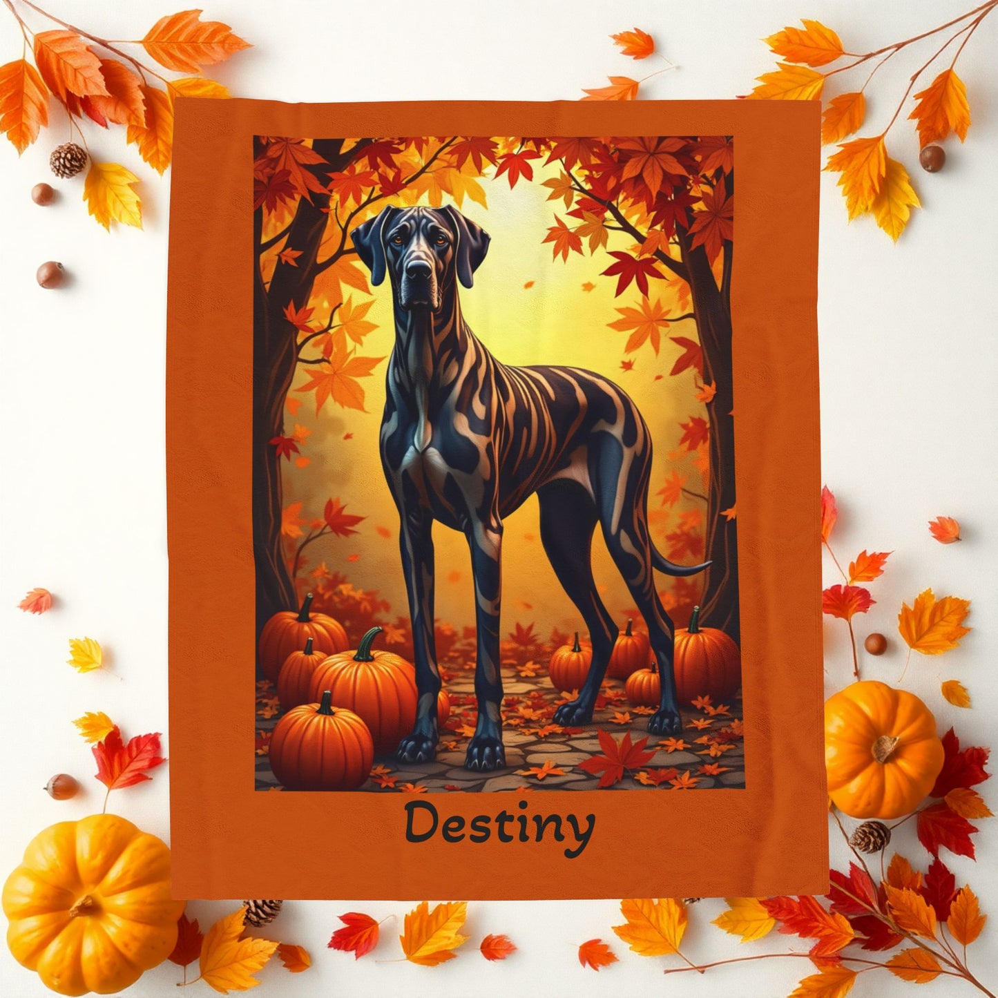 Brindle Great Dane velveteen plush blanket, cozy dog lover throw, personalized gift for gentle giant fans