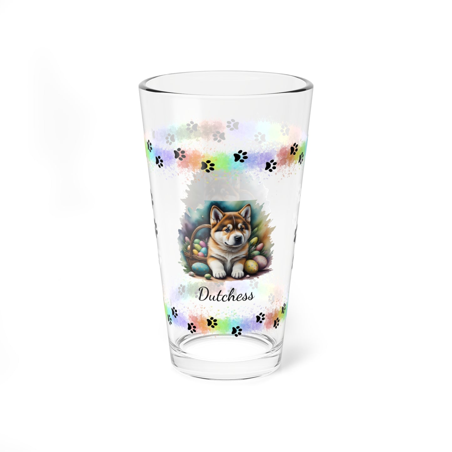 Akita Personalized Easter Puppy 16oz Pint Glass - Custom Dog Design, Mental Health Gift, Easter Décor, and Festive Celebrations